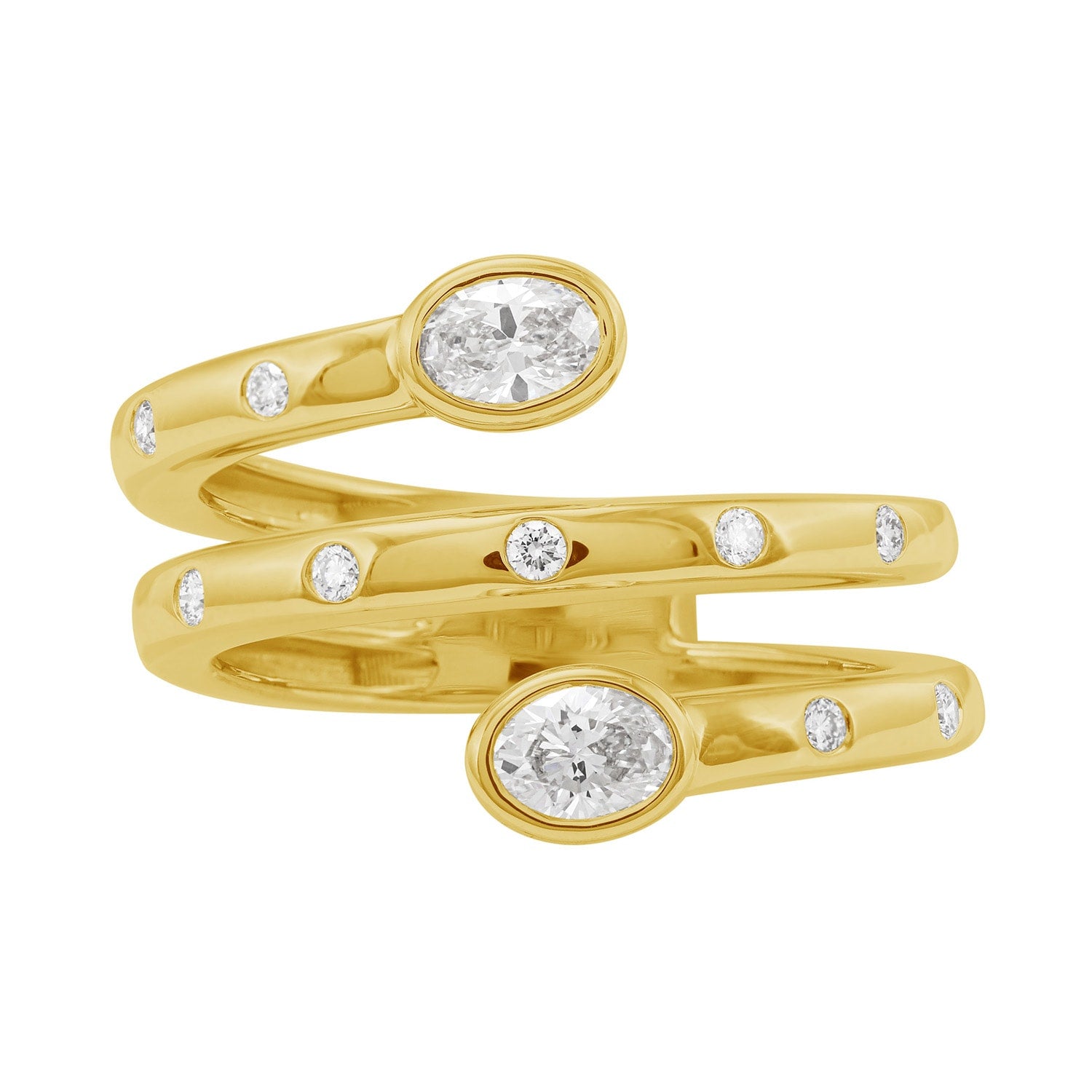 Oval Cut Diamond Handmade Spiral Ring In Yellow Gold