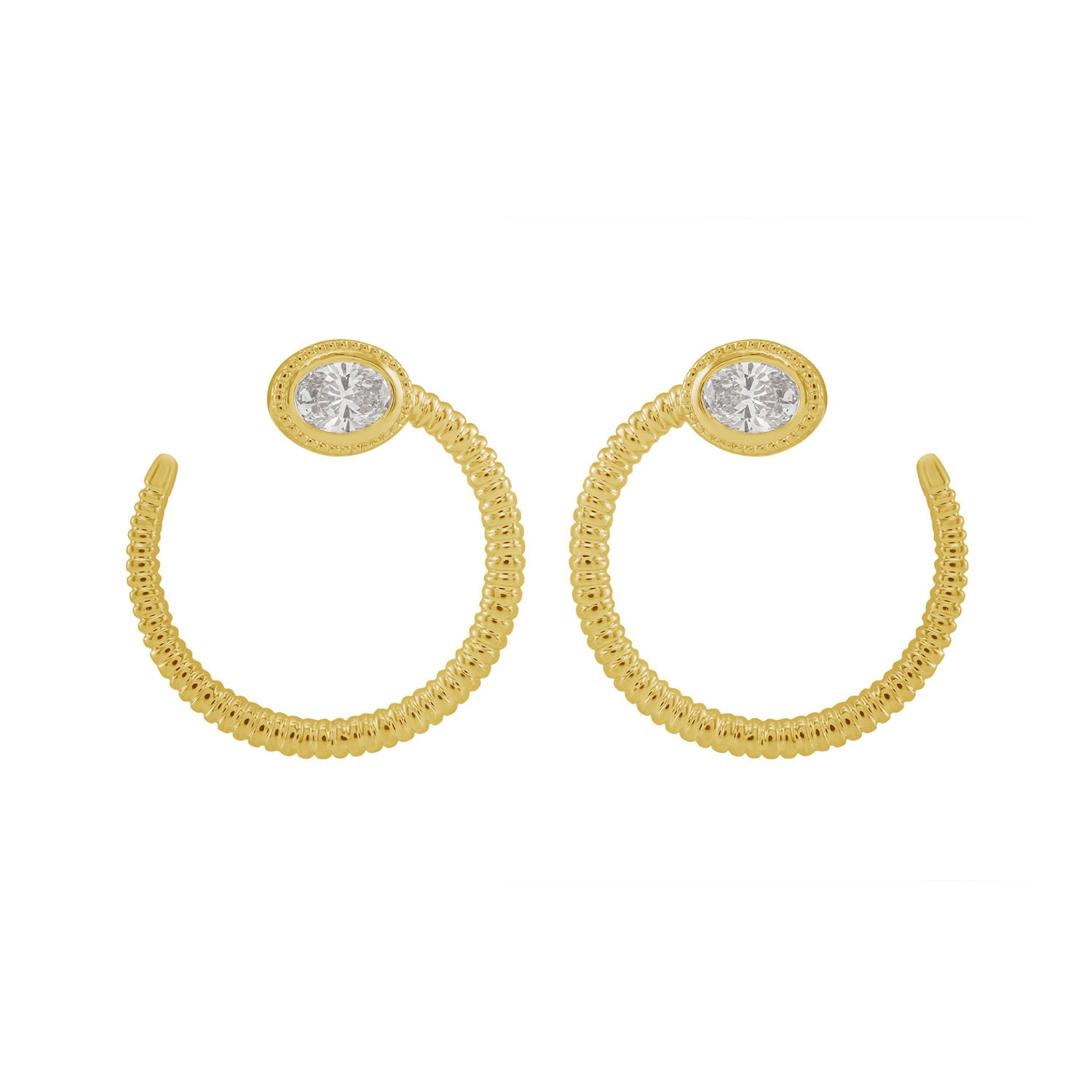 Oval Cut Diamond Hoop Earrings In Yellow Gold