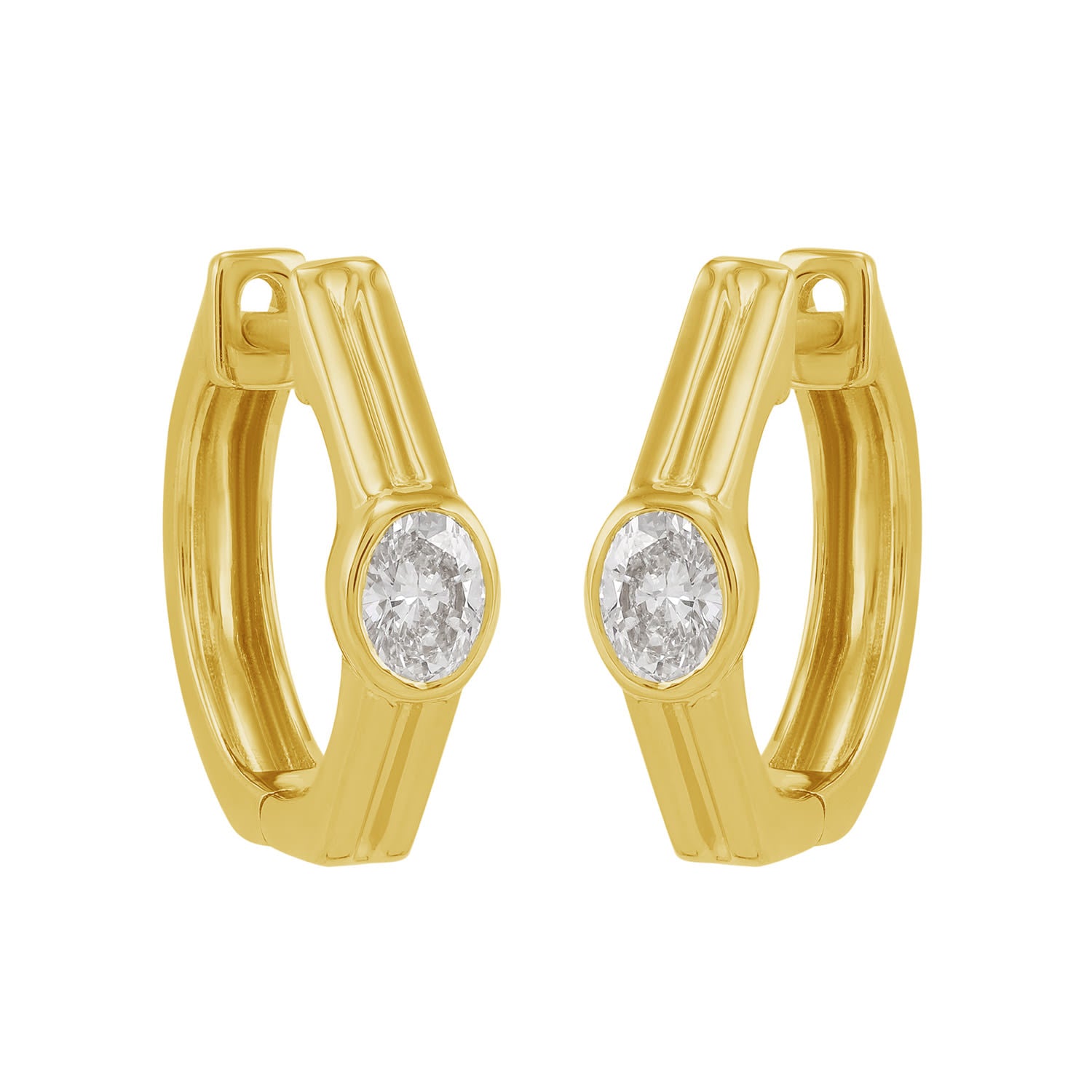Oval Diamond Hoop Earrings In Yellow Gold – Latch Back Closure