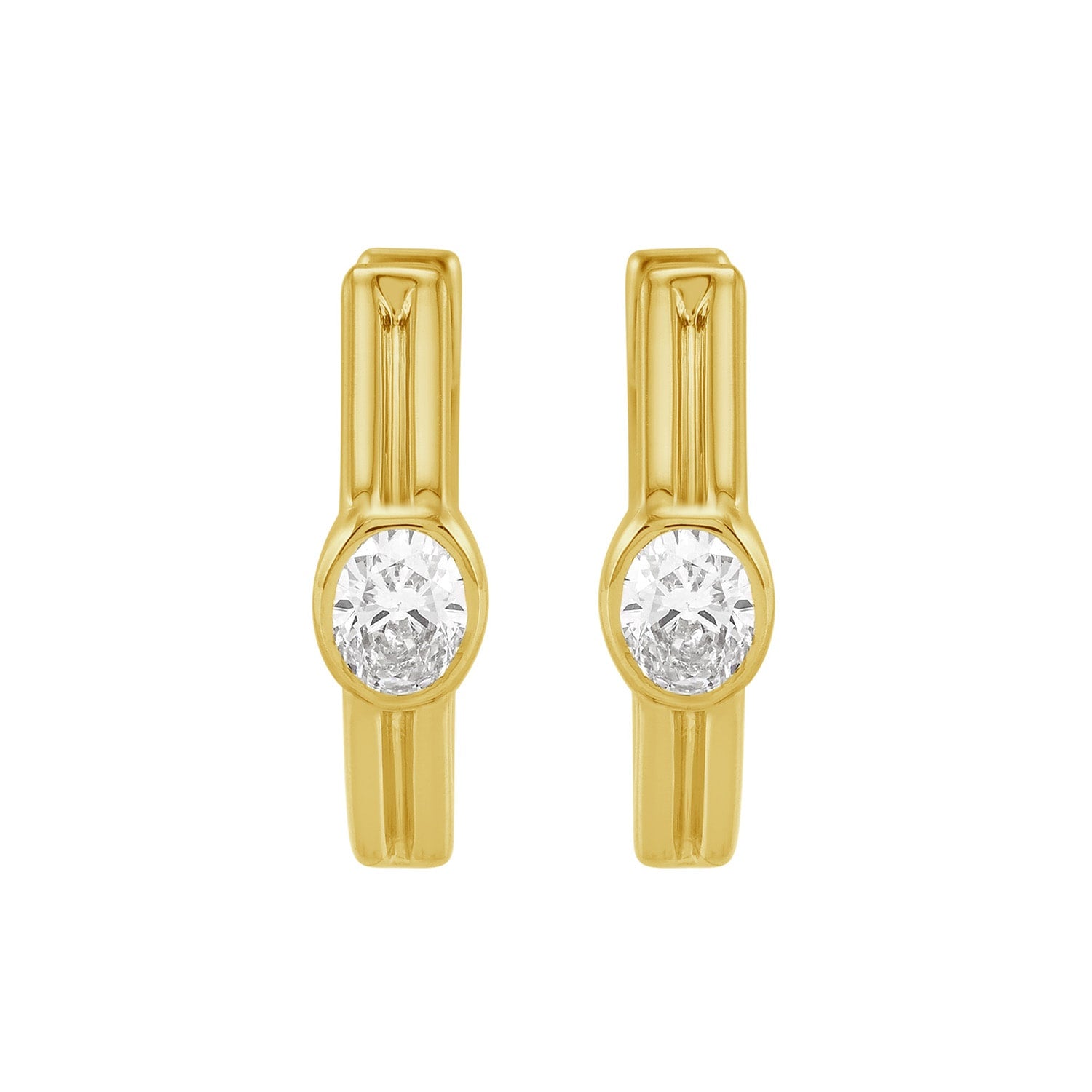 Oval Diamond Hoop Earrings In Yellow Gold – Latch Back Closure