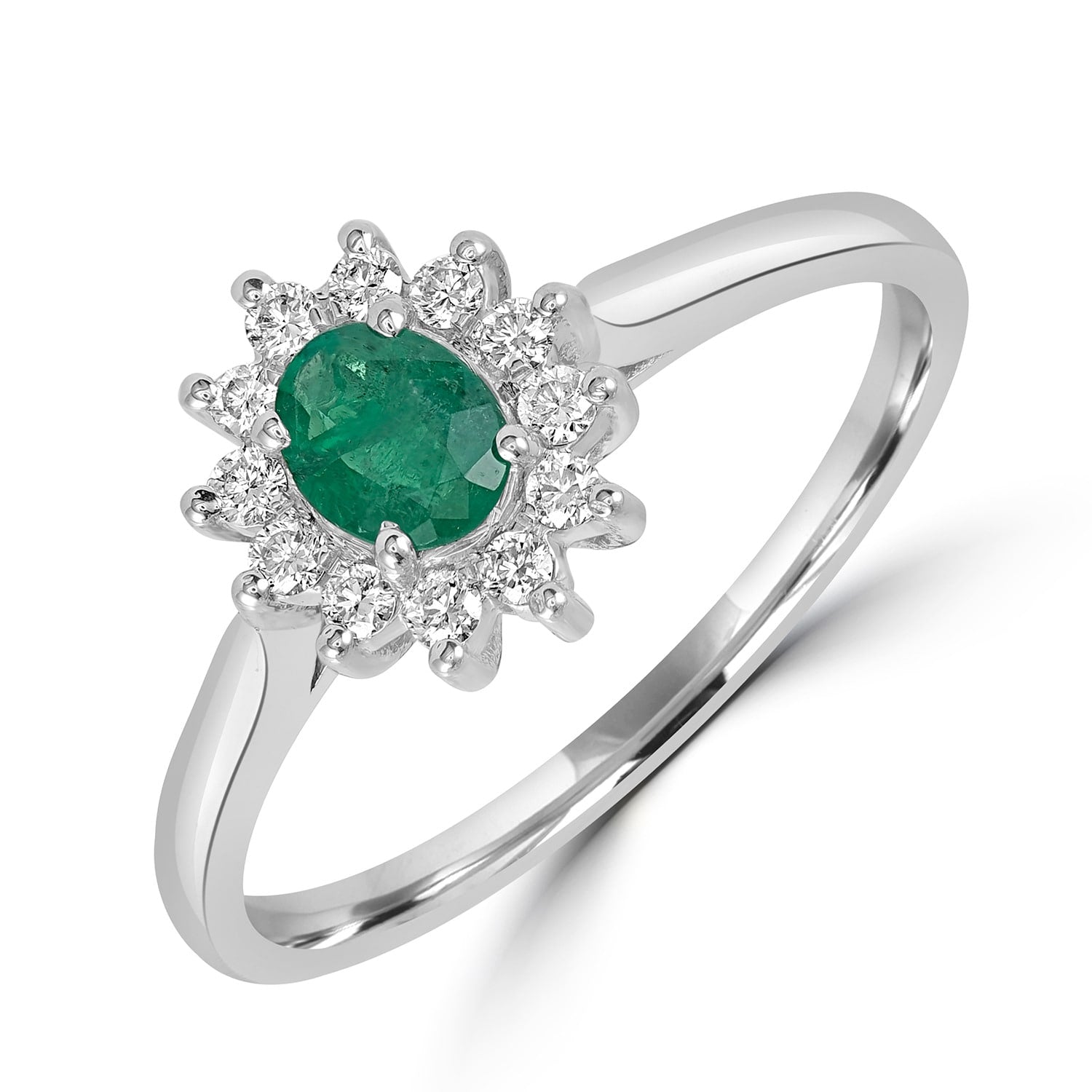 18K White Gold Emerald & Diamond Cluster Ring
