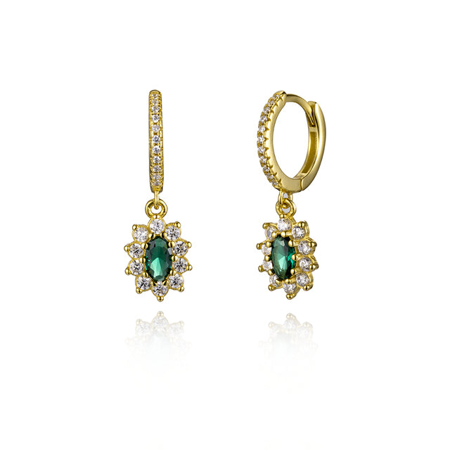 Oval Cut Green Emerald Drop Gold Earrings
