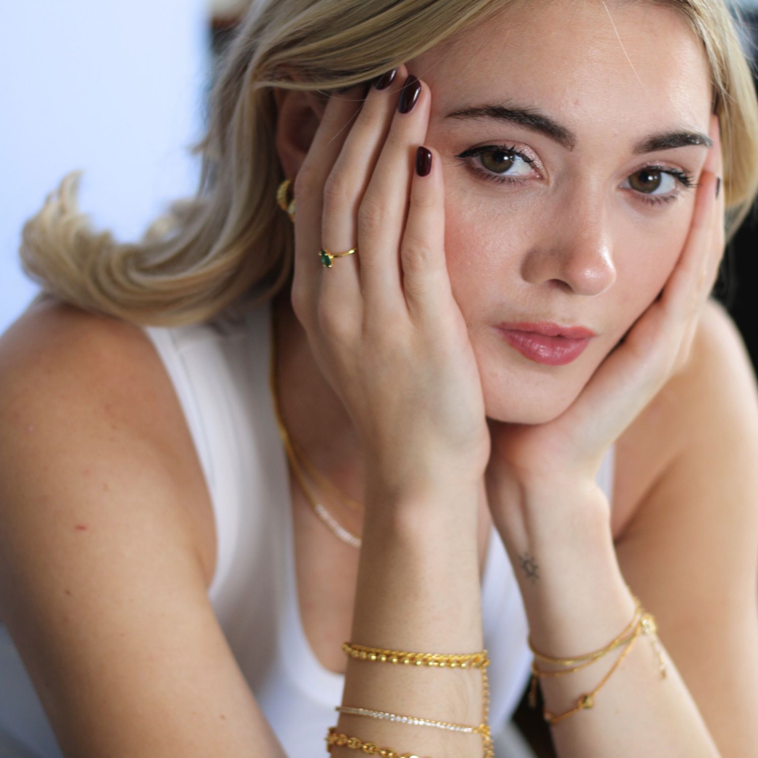 Oval Cut Green Zirconia Gold Ring