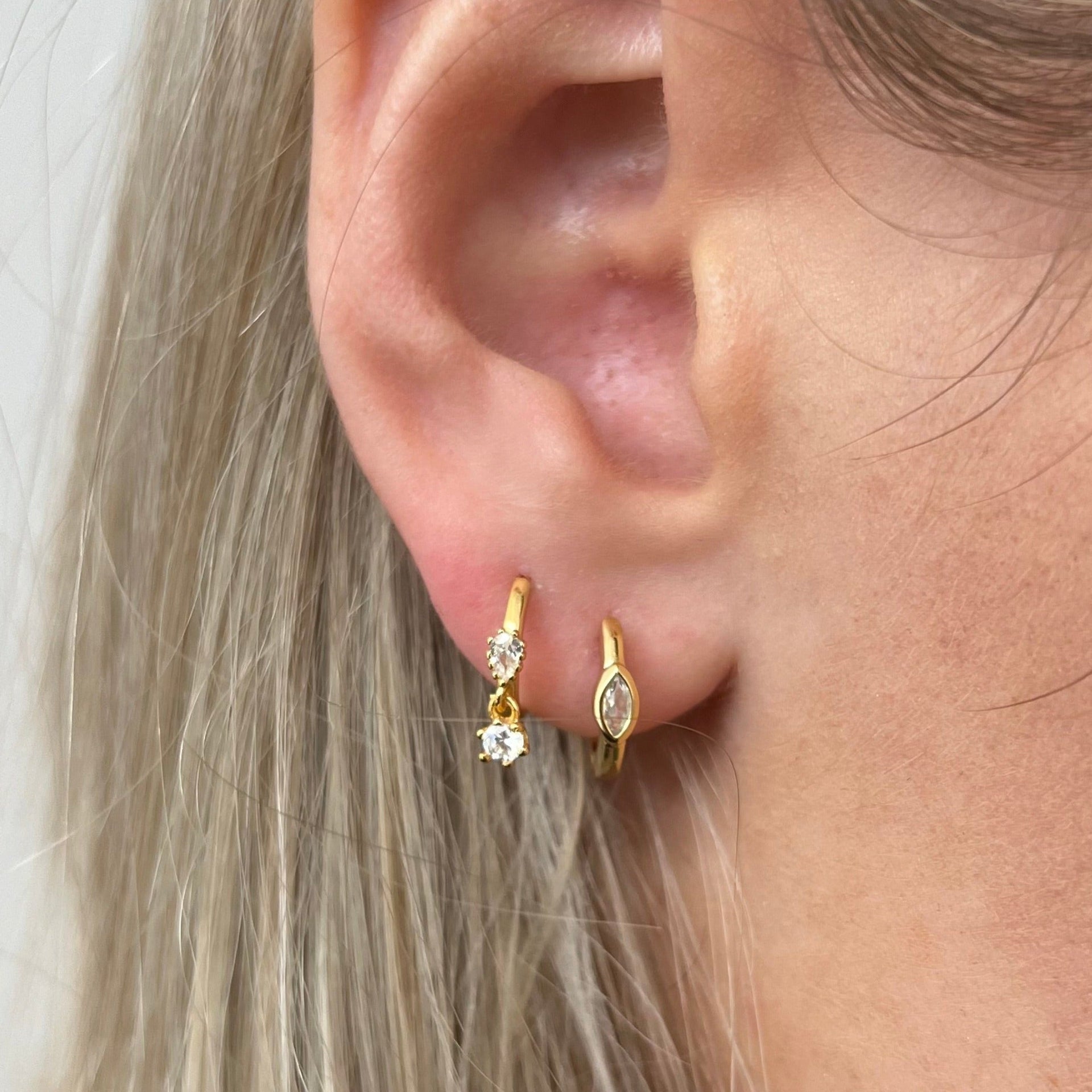 Gold Oval Cut Huggie Hoop Earrings