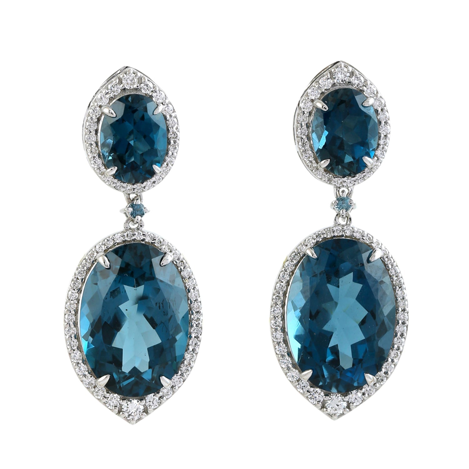 Oval Cut London Topaz & Diamond Dangle Earrings In White Gold
