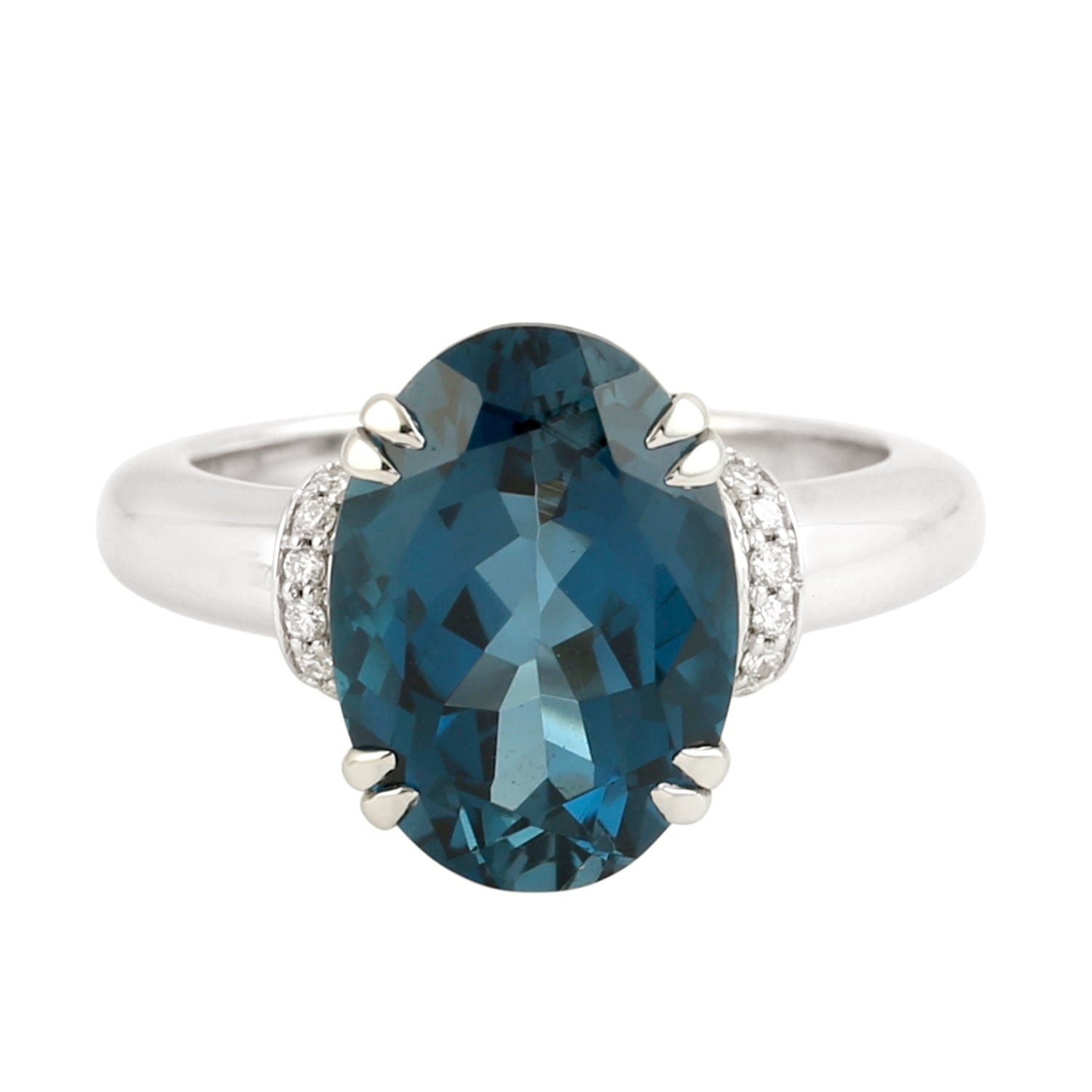 Oval London Topaz Gemstone & Diamond Cocktail Ring In White Gold