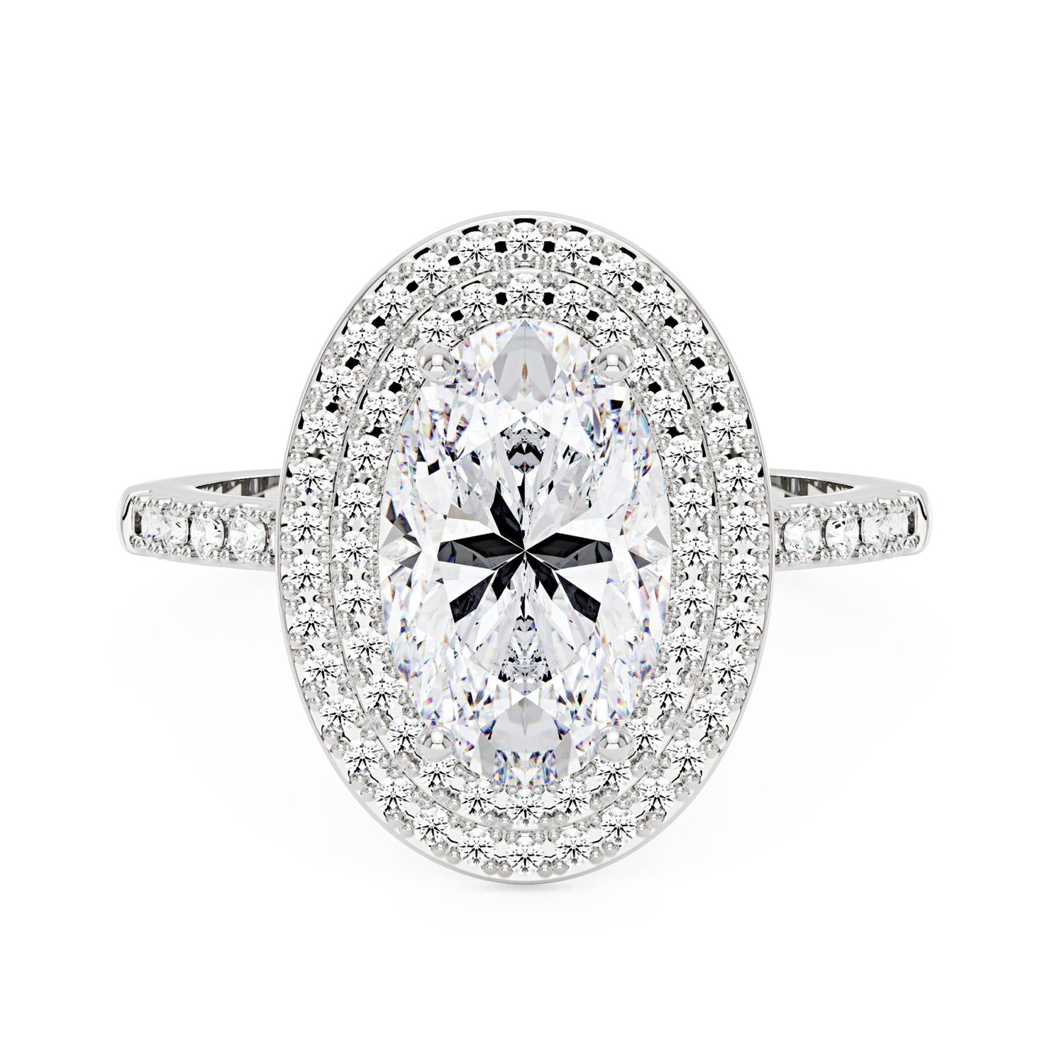 Carat Art Deco Oval Cut Moissanite Pavé Double Halo Ring