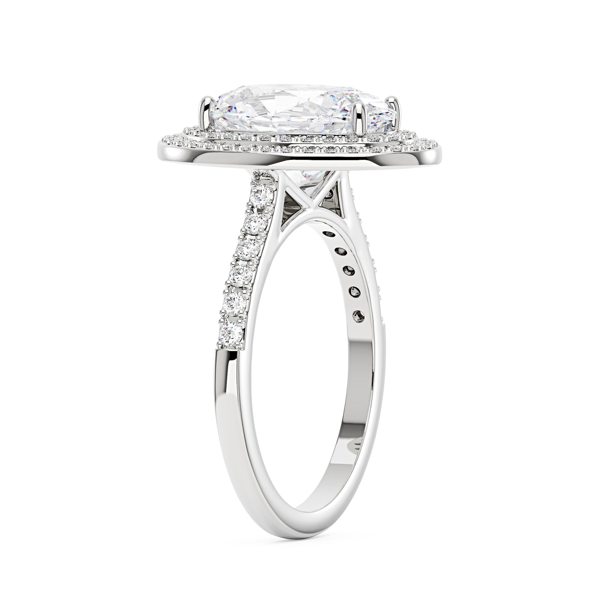 4 Carat Art Deco Oval Cut Moissanite Pavé Double Halo Ring