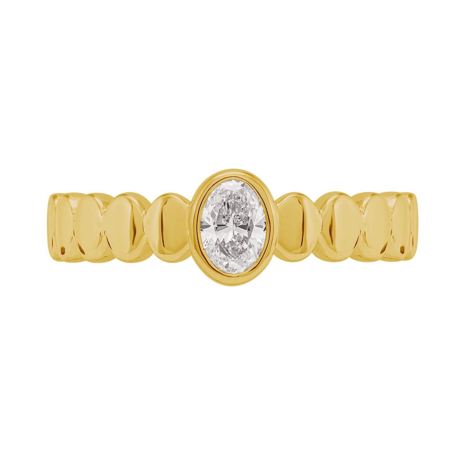 Natural Diamond Band Ring In Yellow Gold – Oval Cut Design