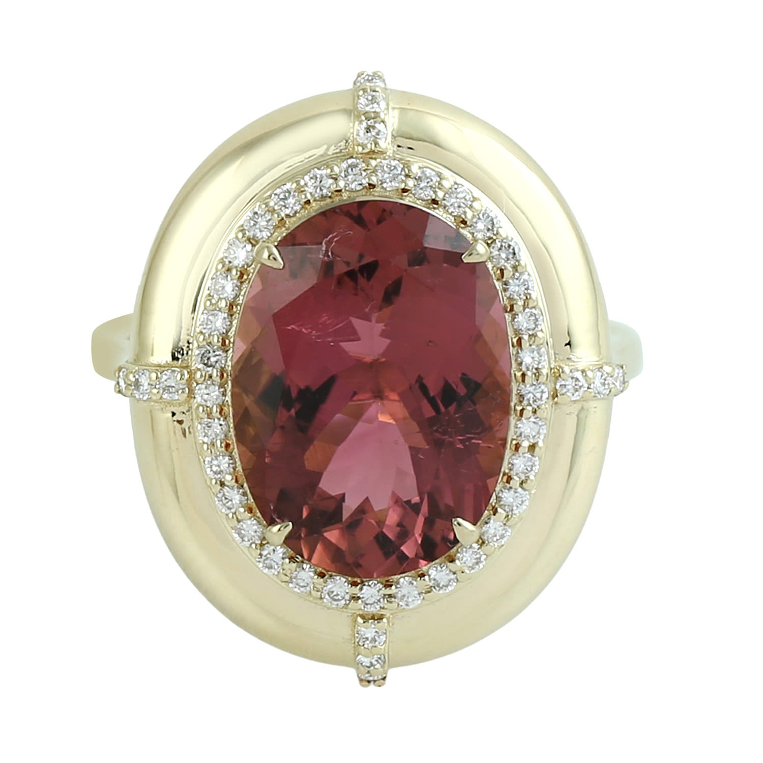 Oval Cut Pink Tourmaline & Diamond Cocktail Ring In Gold