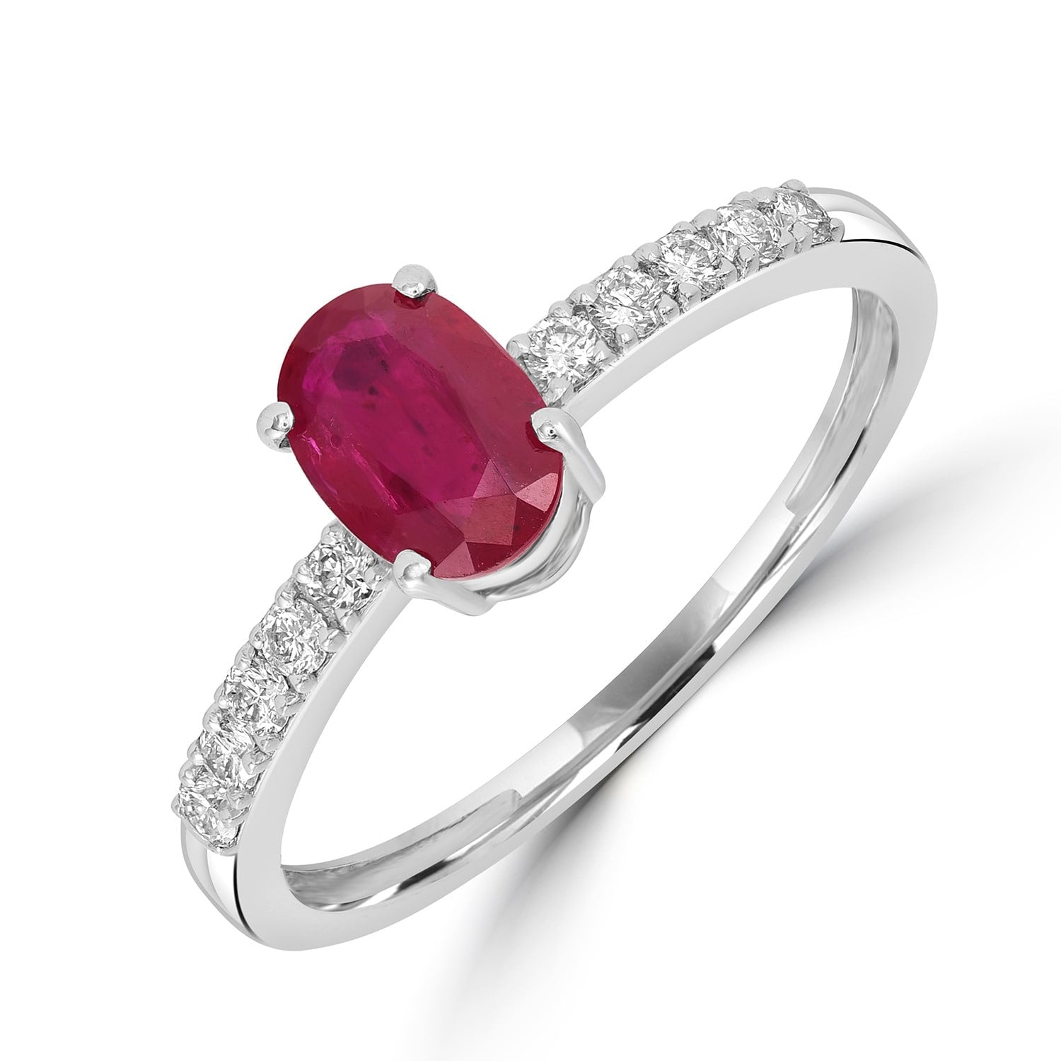 Oval Ruby & Diamond Pave Band Ring – 18K White Gold