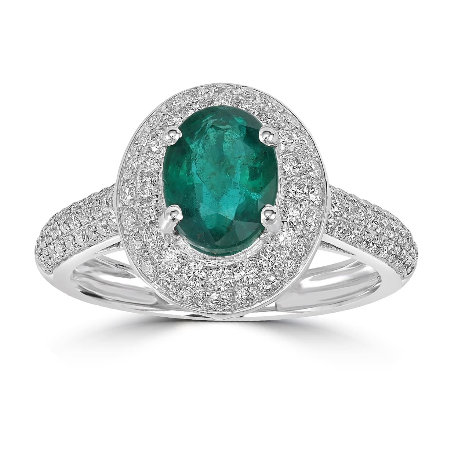 Oval Emerald Pave Diamond Solitaire Ring In White Gold
