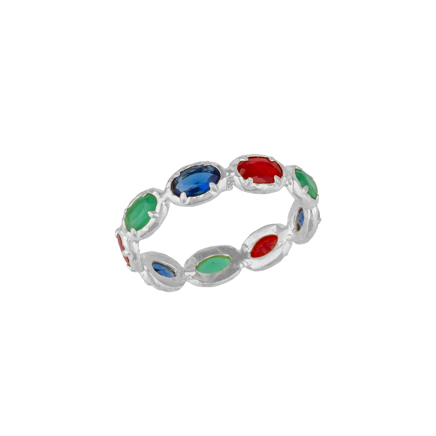 Oval Eternity Silver Gemstone Ring
