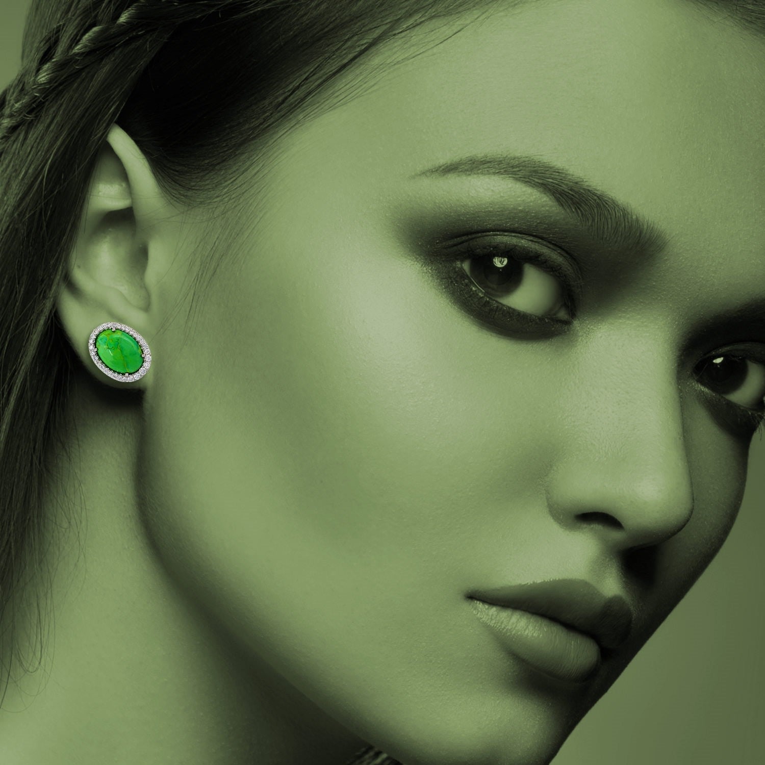 Oval Green Turquoise & Pave Diamond Stud Earrings In White Gold – Fine Jewelry