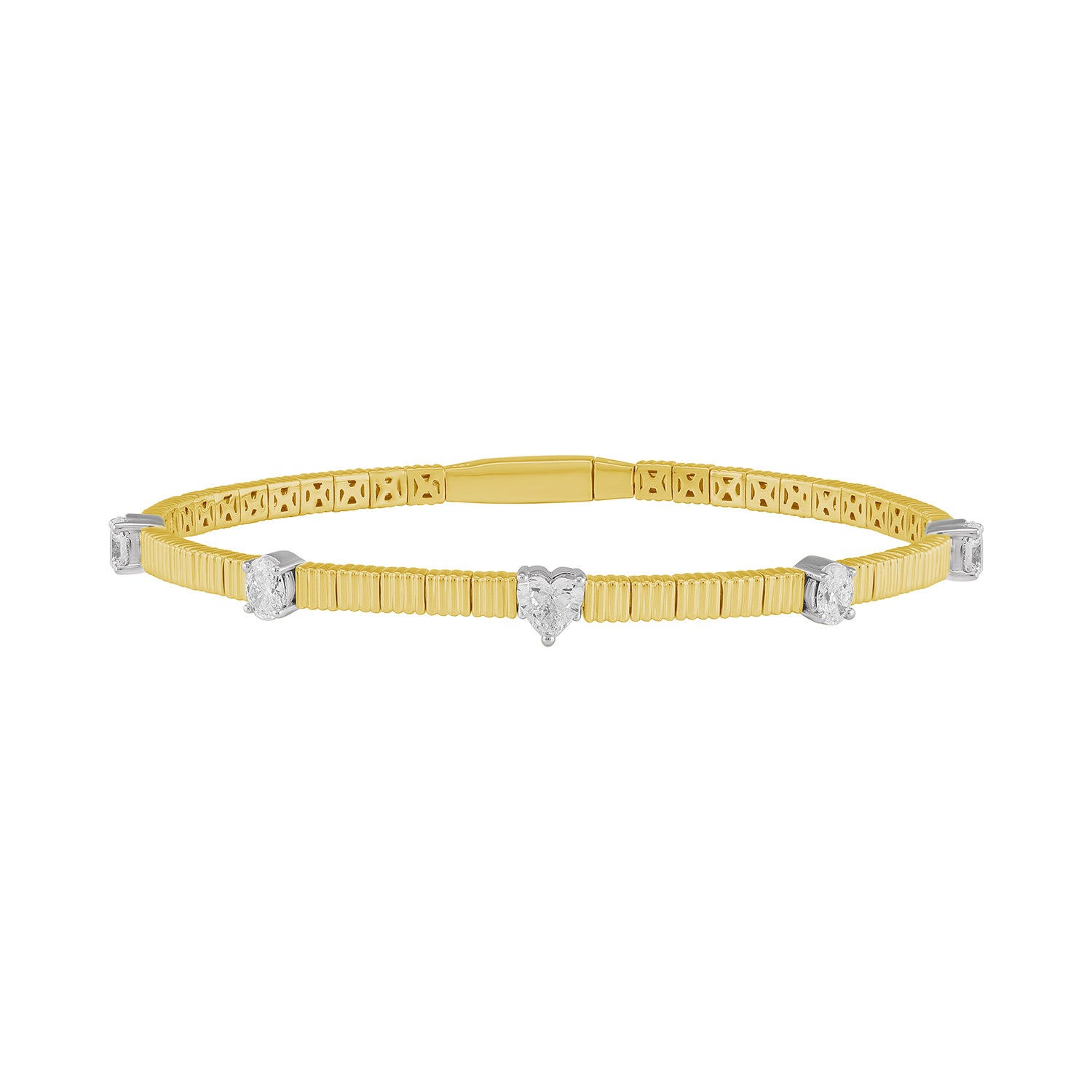 Oval Heart Diamond Fixed And Flexible Bracelet In Yellow & Gold