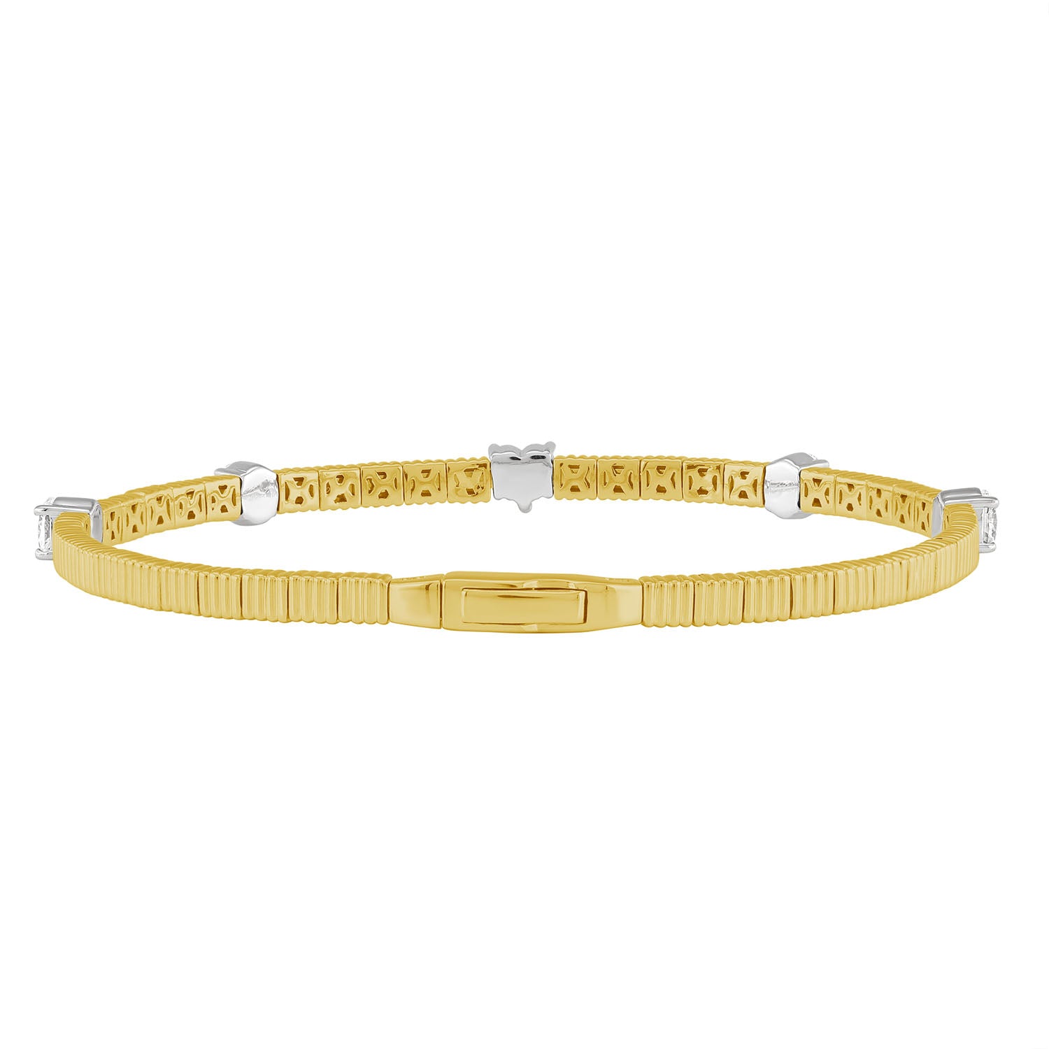 Oval Heart Diamond Fixed And Flexible Bracelet In Yellow & Gold