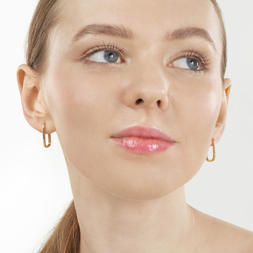 Oval Hoop Earrings With Diamonds