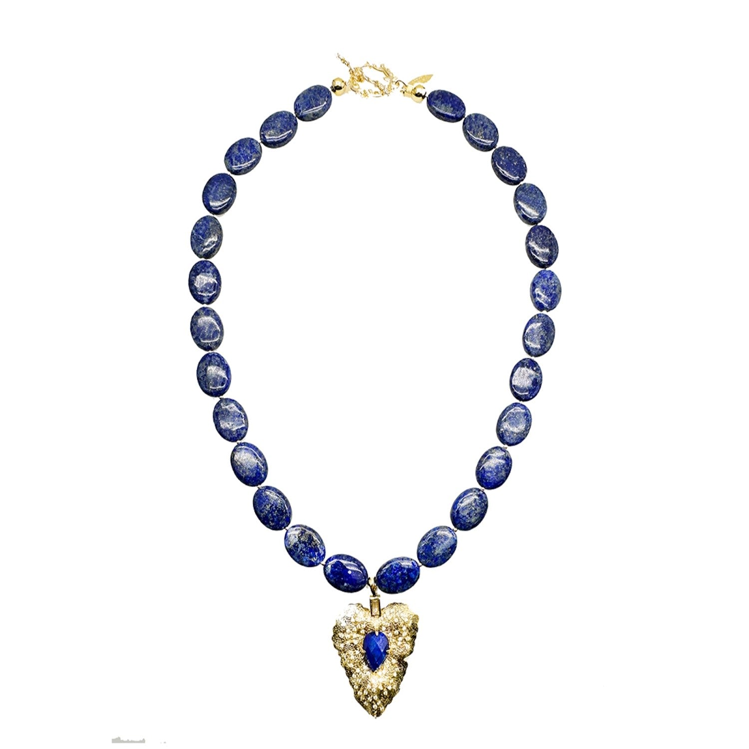 Oval Lapis With Heart Charm Short Necklace