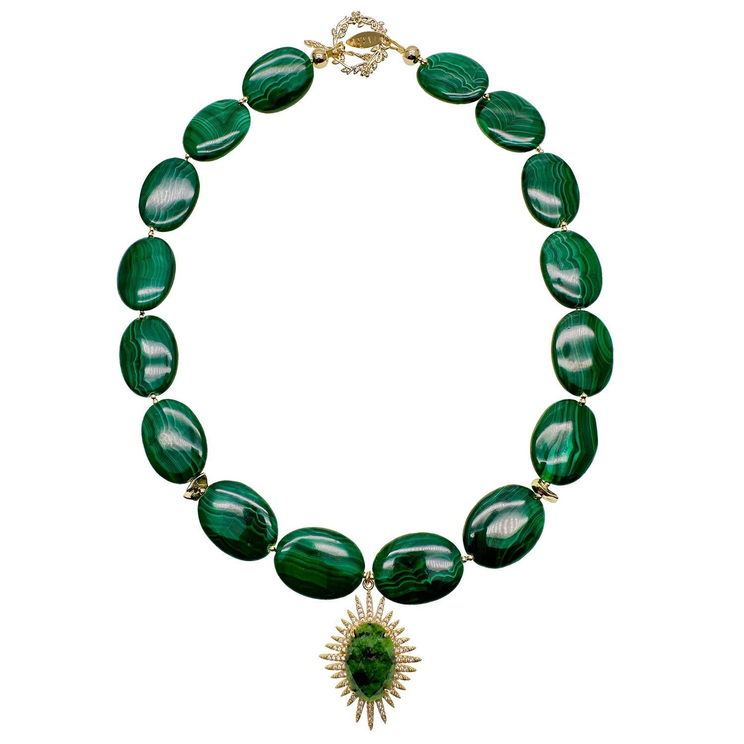 Oval Malachite With Gemstone Pendant Chunky Necklace