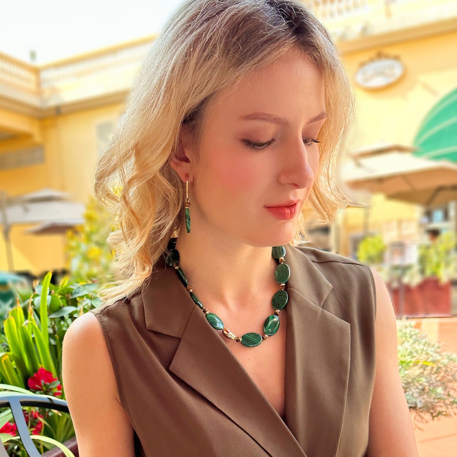 Oval Malachite Statement Necklace