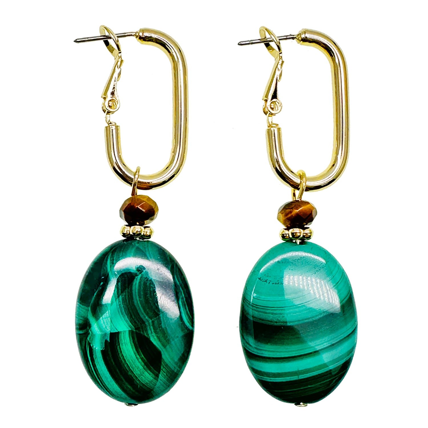 Oval Malachite With Tiger Stone Chic Earrings