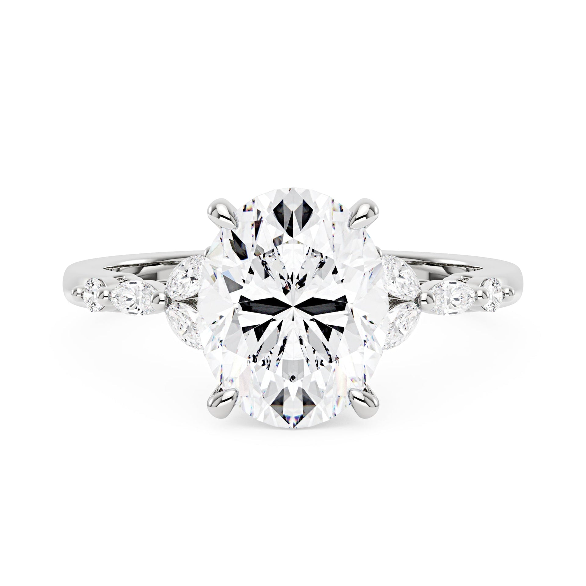 3 Carat Oval Moissanite Accented Band Engagement Ring