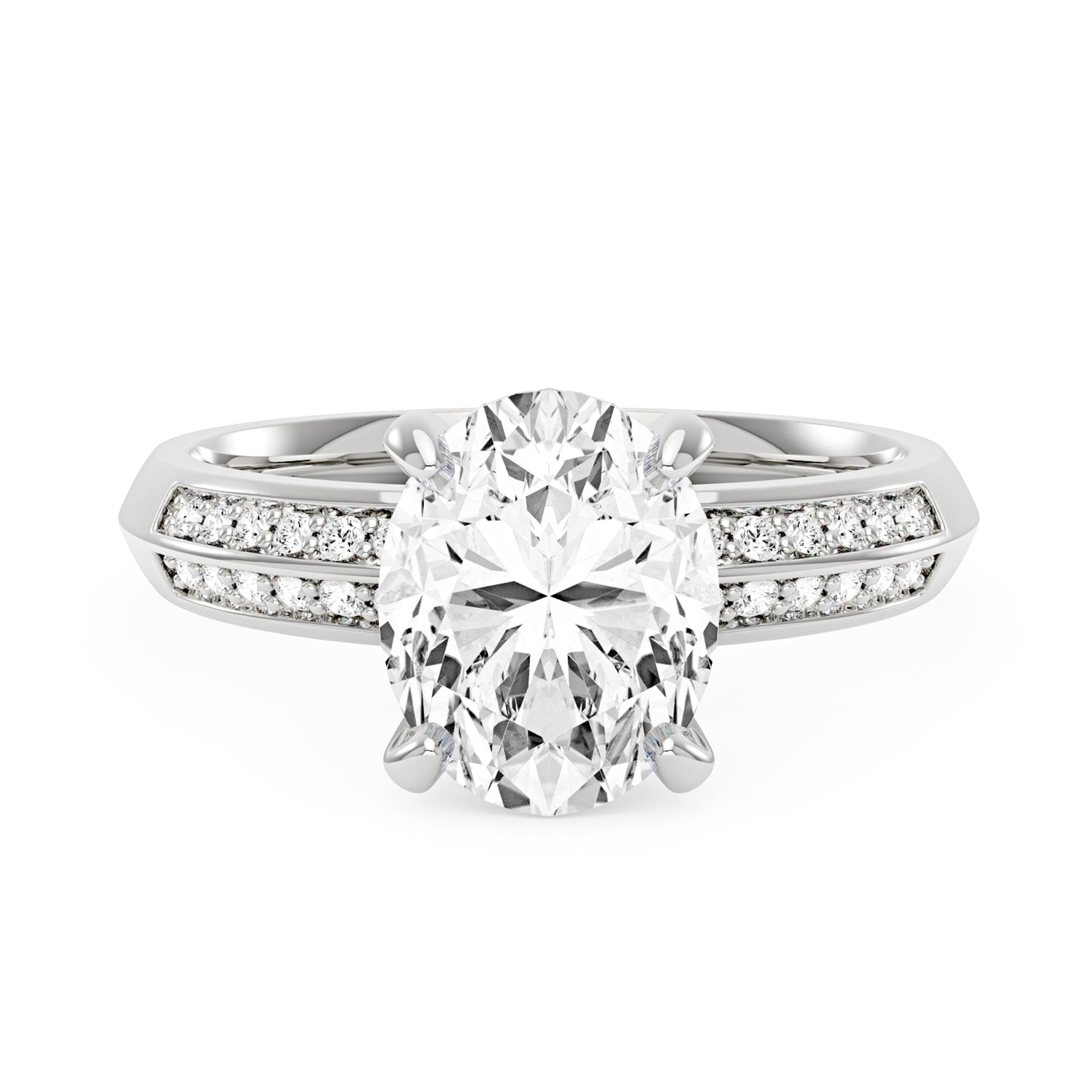 3 Carat Oval Moissanite Engagement Ring with Pavé Double Row Band