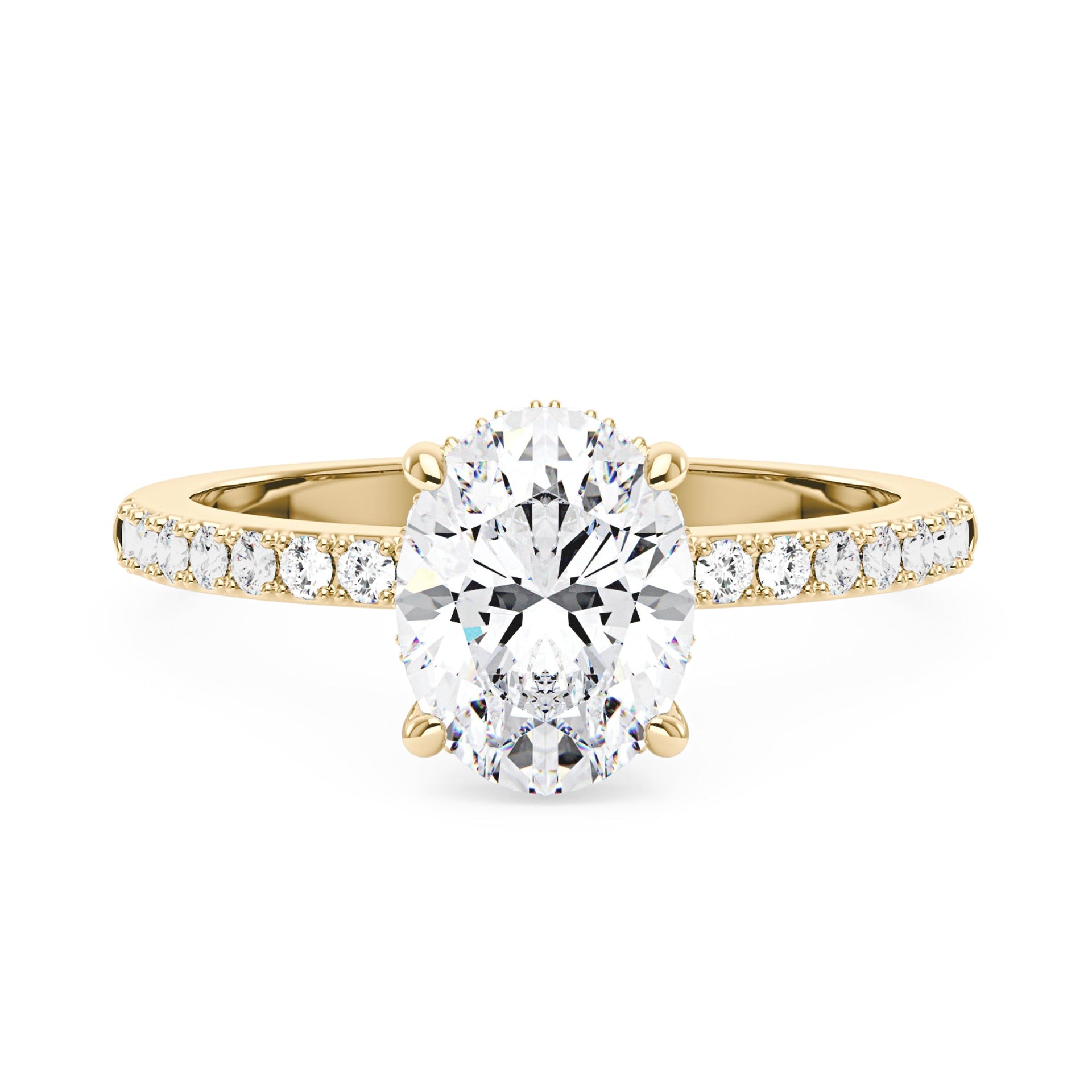 2 Carat Oval Moissanite Hidden Halo Engagement Ring with Pavé Band