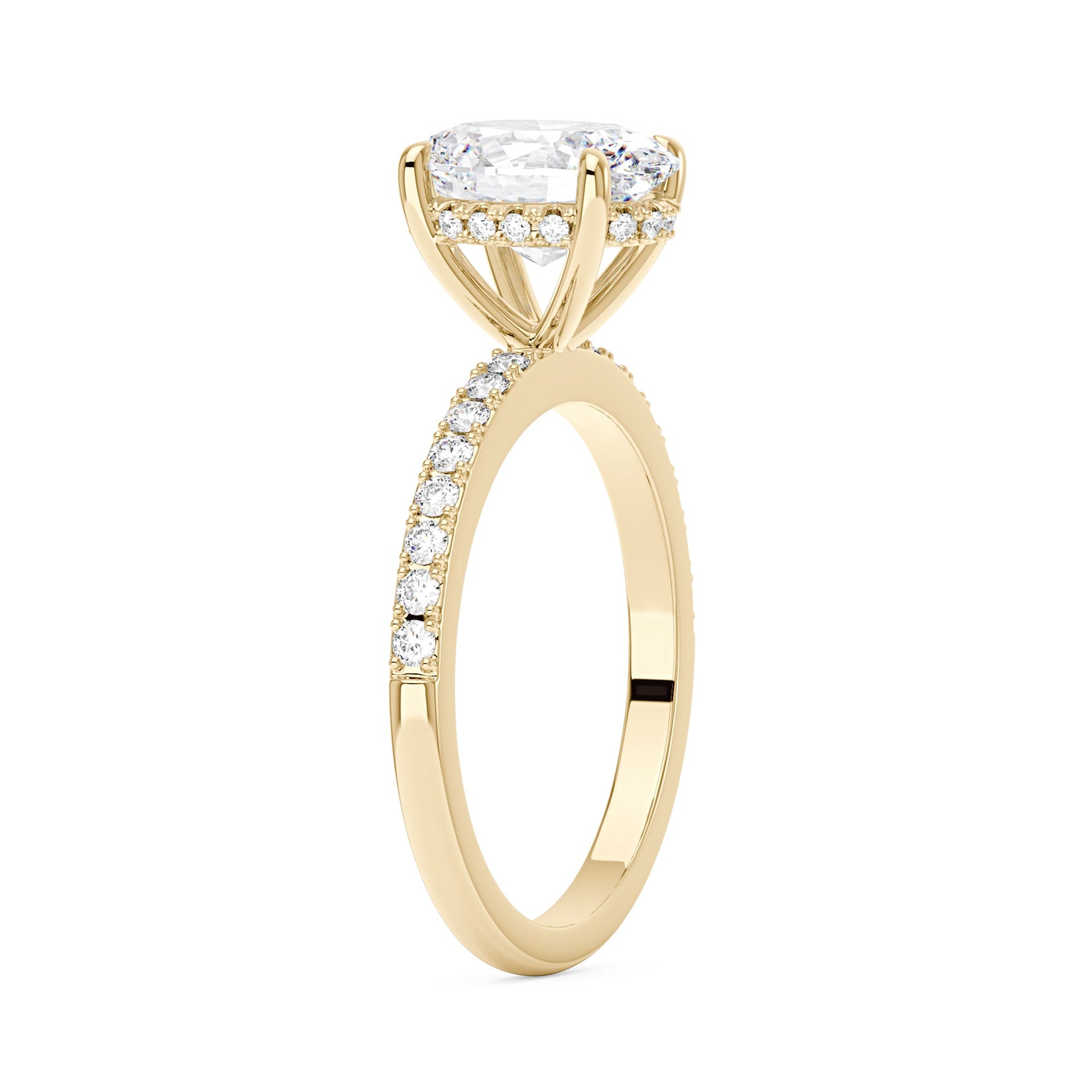 2 Carat Oval Moissanite Hidden Halo Engagement Ring with Pavé Band