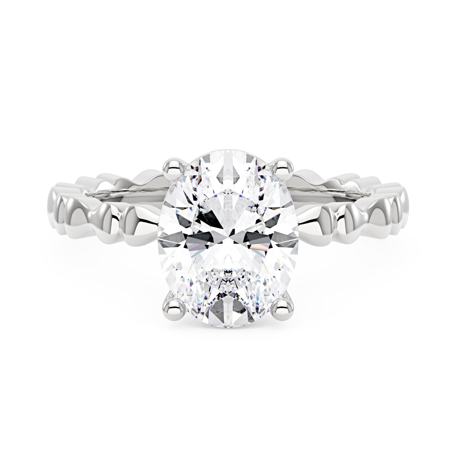 3 Carat Oval Moissanite Solitaire Ring with Bow-Tie Band