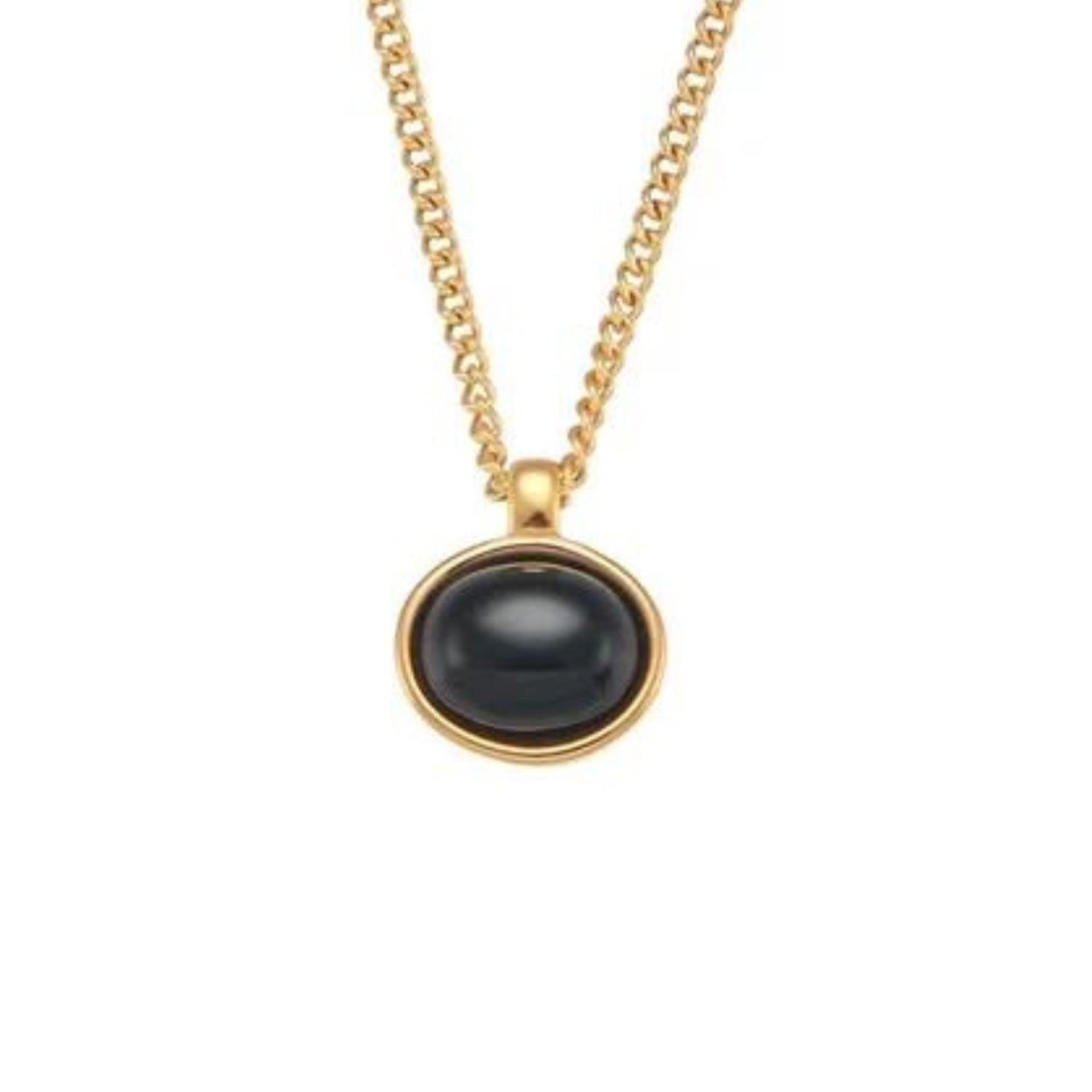 Oval Onyx Pendant Gold Necklace
