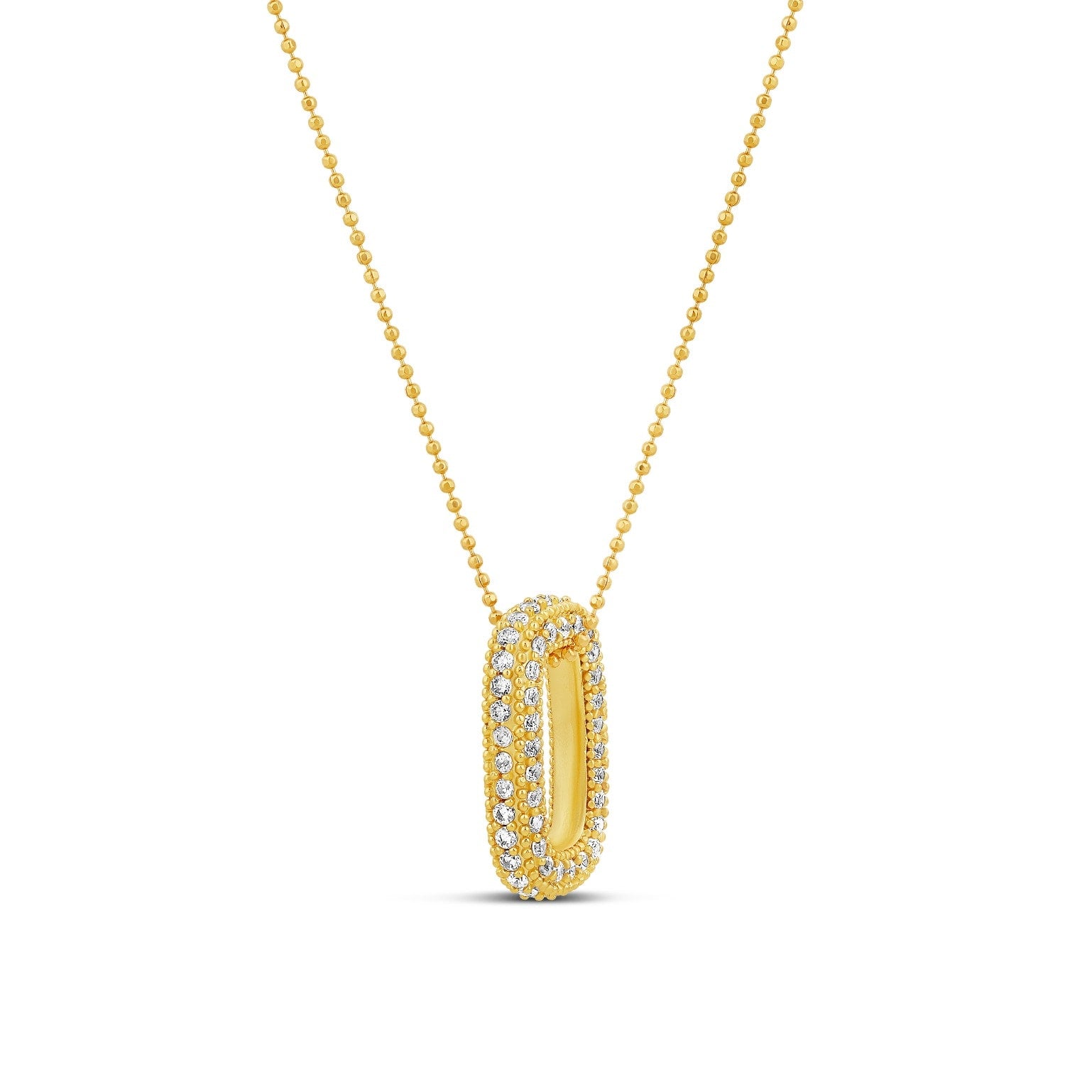 Oval Pave Charm Pendant Necklace - Gold