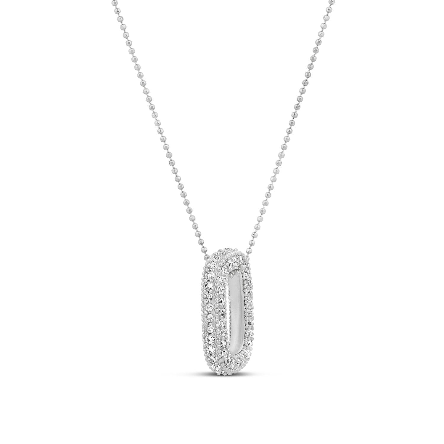 Oval Pave Charm Pendant Necklace - Silver
