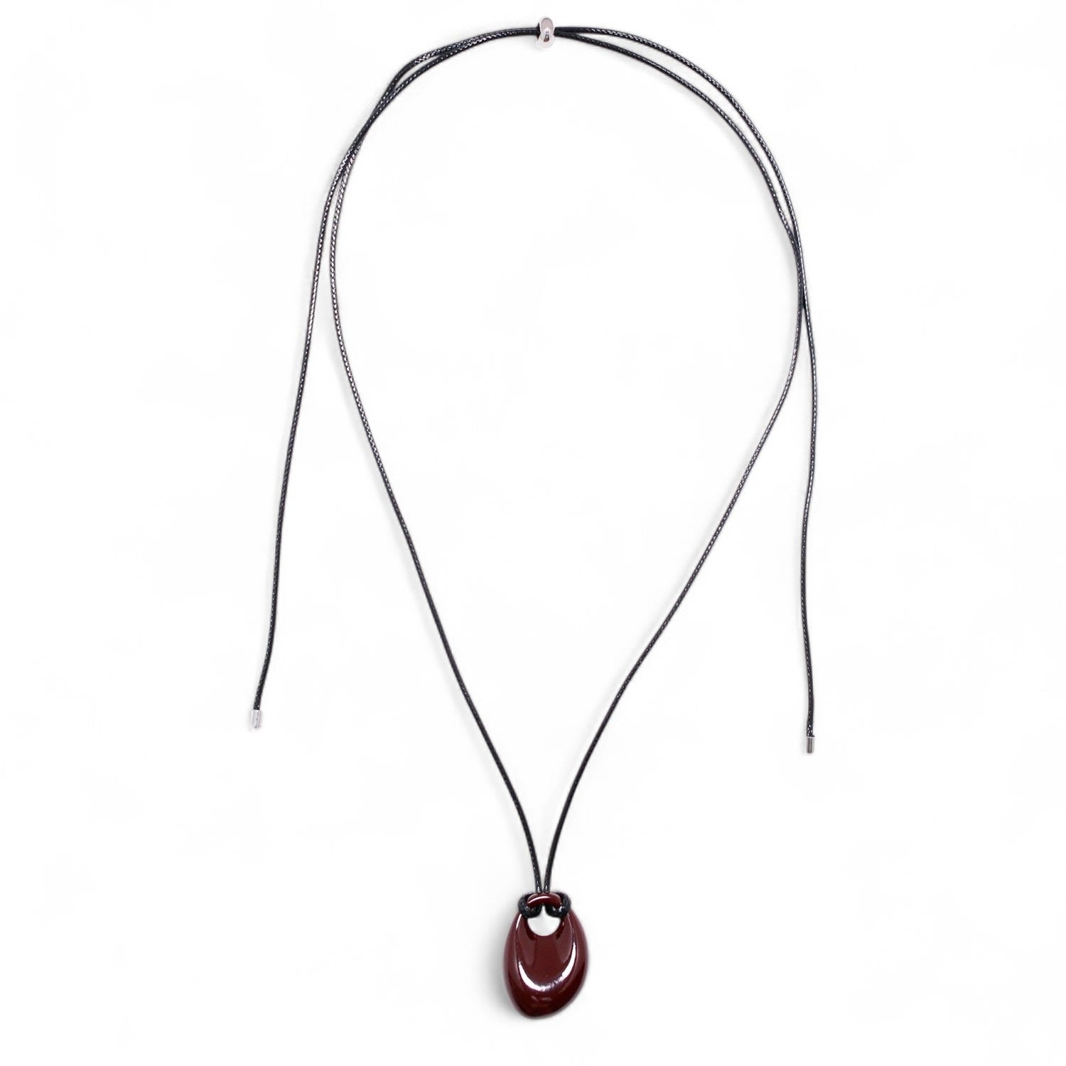 Oval Pebble Cord Necklace Red
