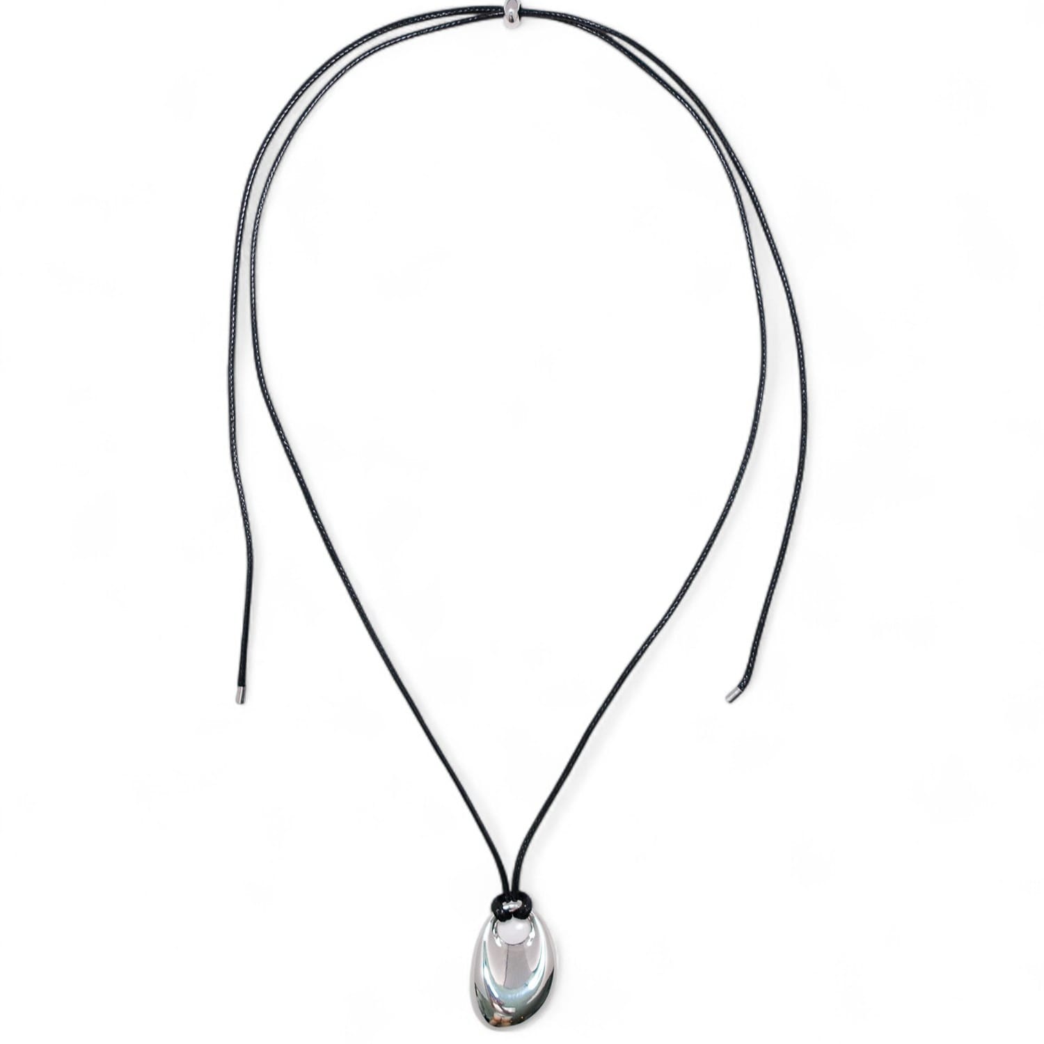 Oval Pebble Cord Necklace Silver