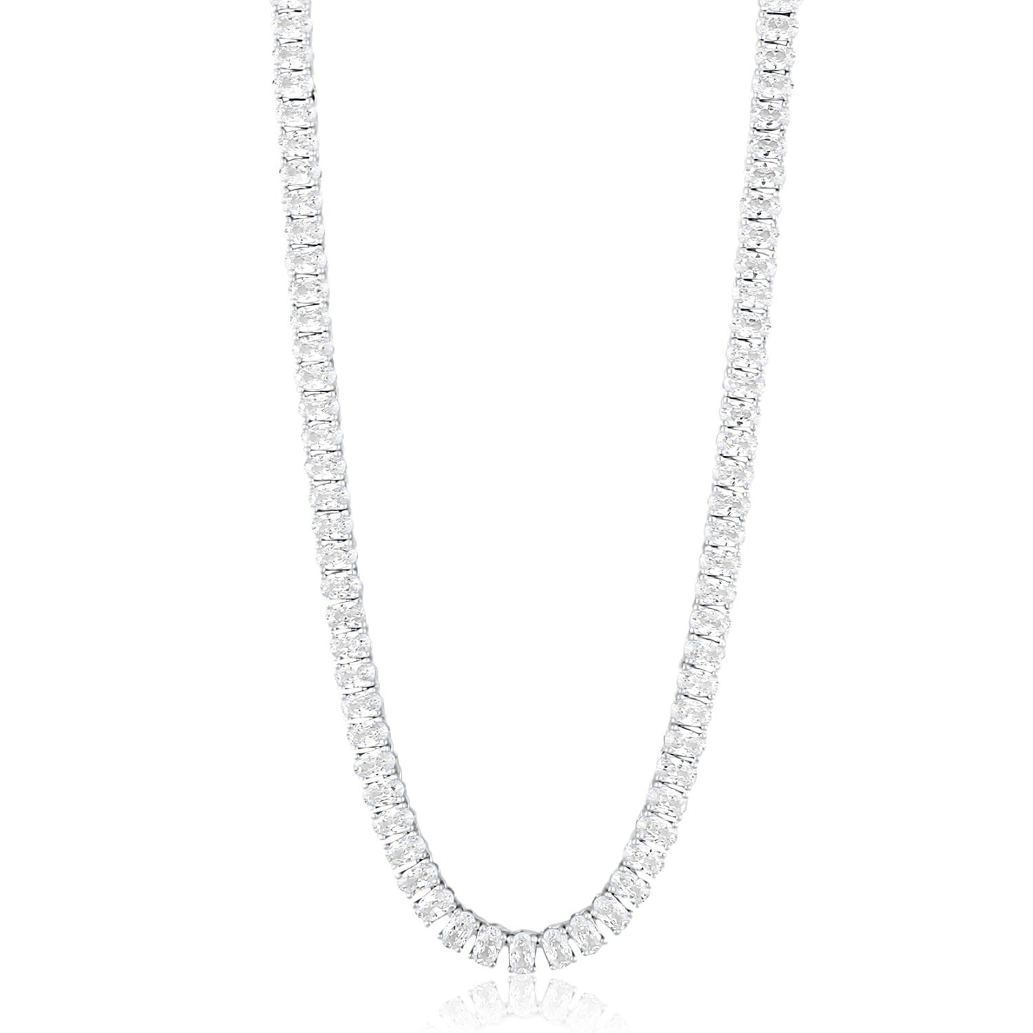 Oval Prong-Set Tennis Necklace - Silver