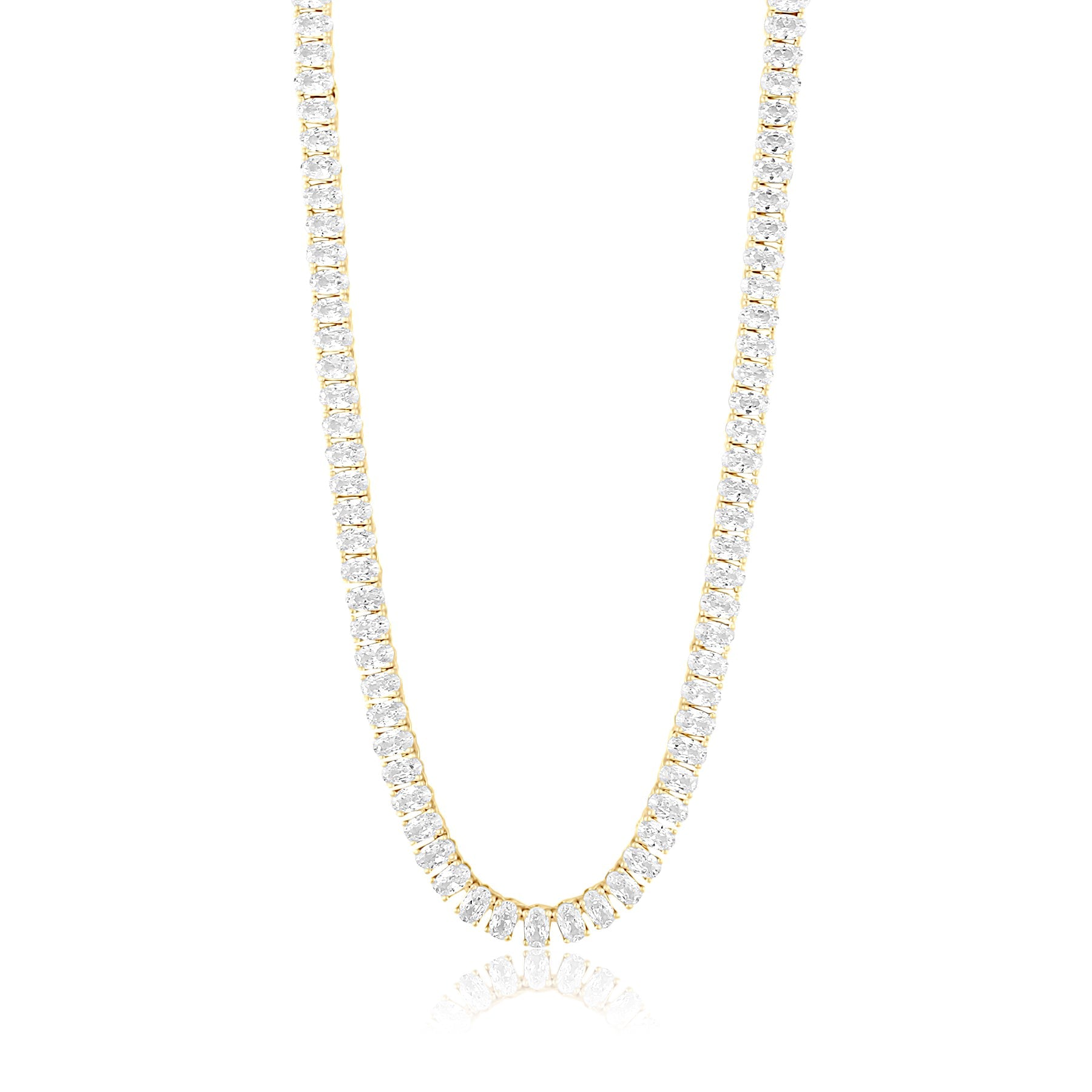 Oval Prong-Set Tennis Necklace - Gold