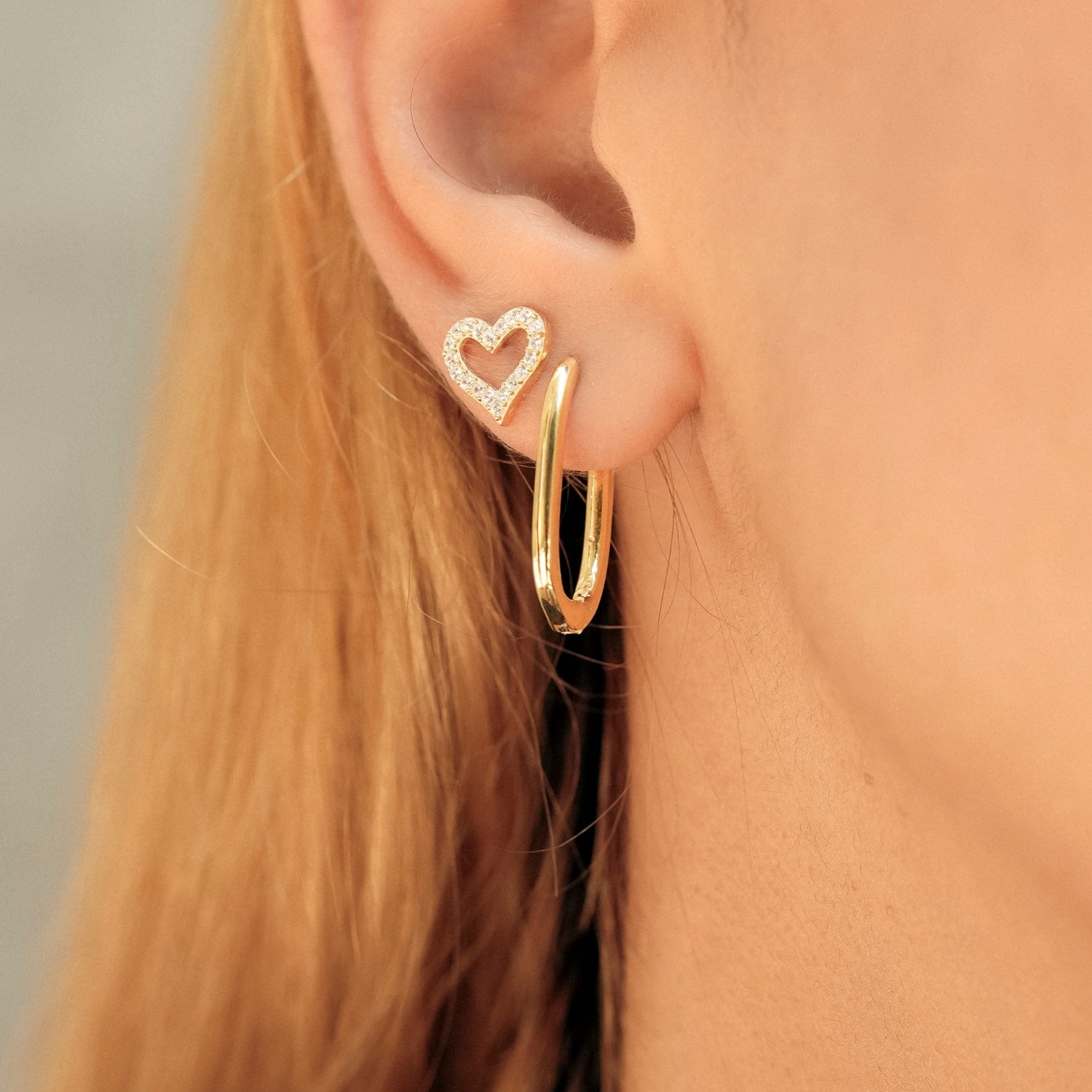 Oval Rectangular Sterling Silver Hoop Earring - Gold