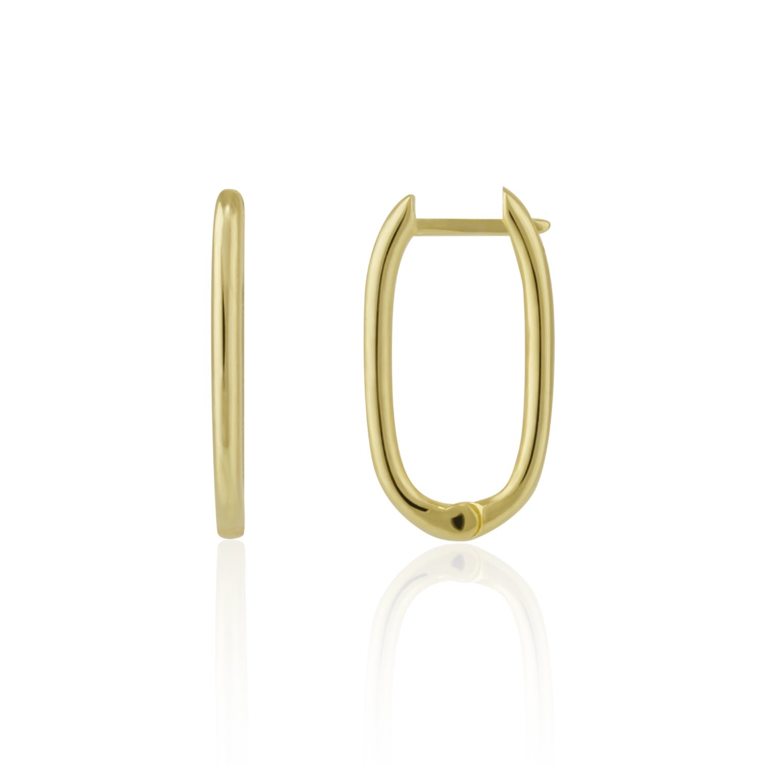 Oval Rectangular Sterling Silver Hoop Earring - Gold