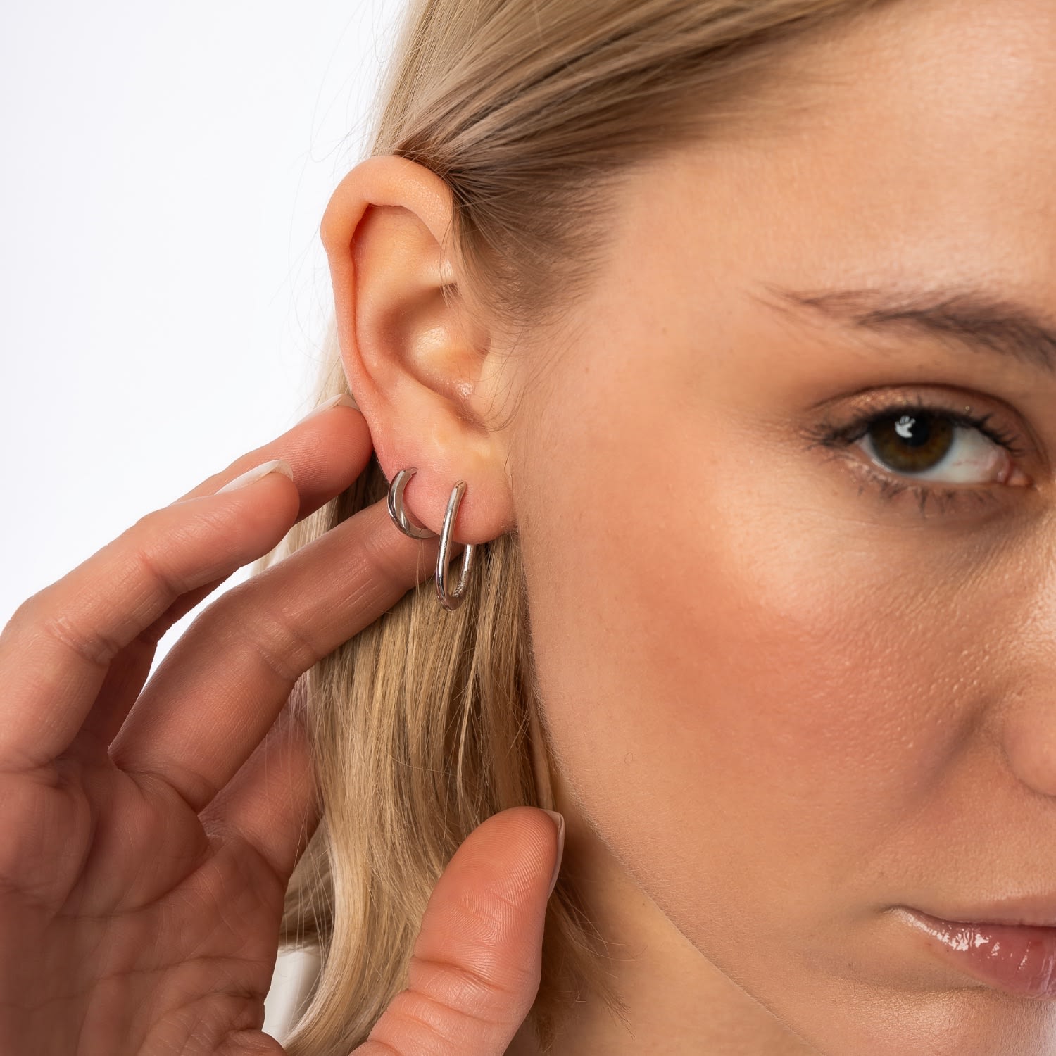 Oval Rectangular Sterling Silver Hoop Earring