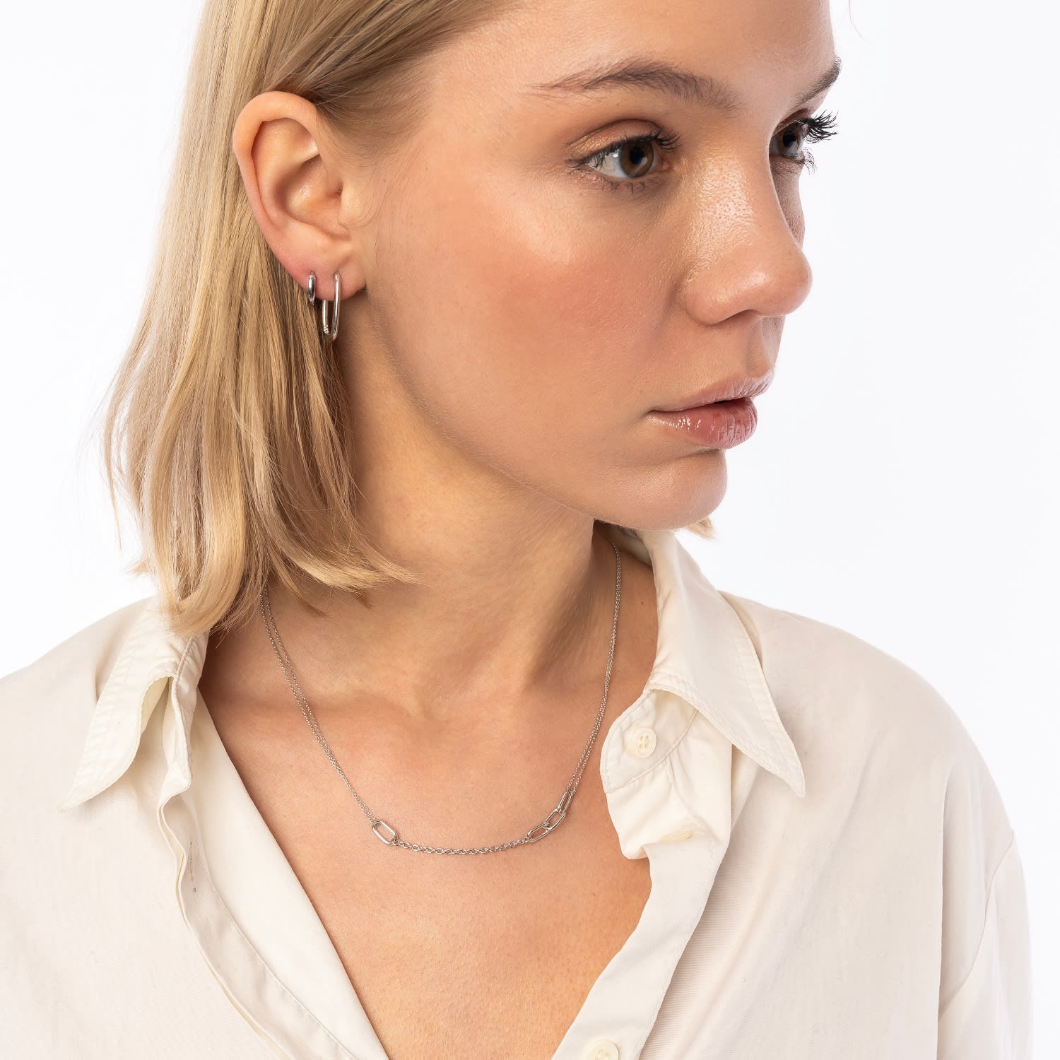 Sterling Silver Chain & Link Necklace - Silver