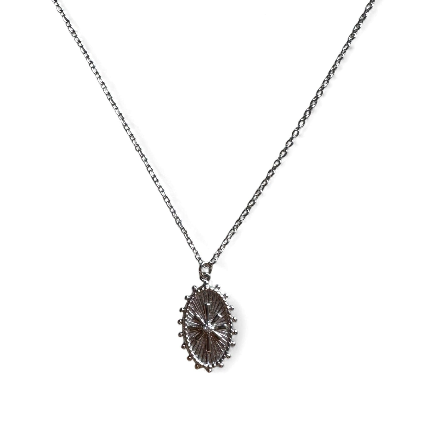 Oval Star Pendant Necklace - Silver