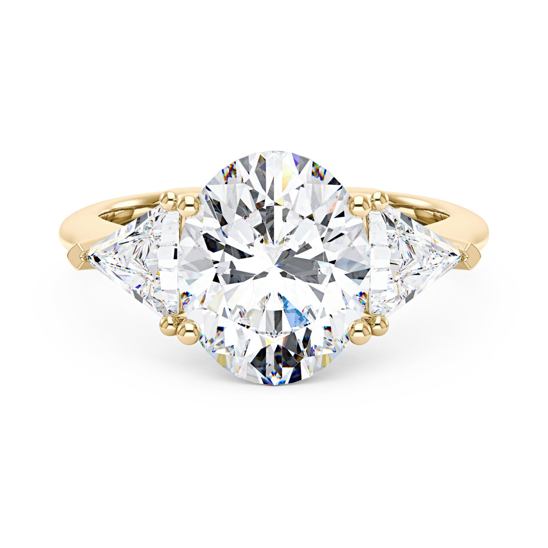5 Carat Modern Romance Oval Triangle Moissanite Trilogy Ring (Celebrity Inspired)