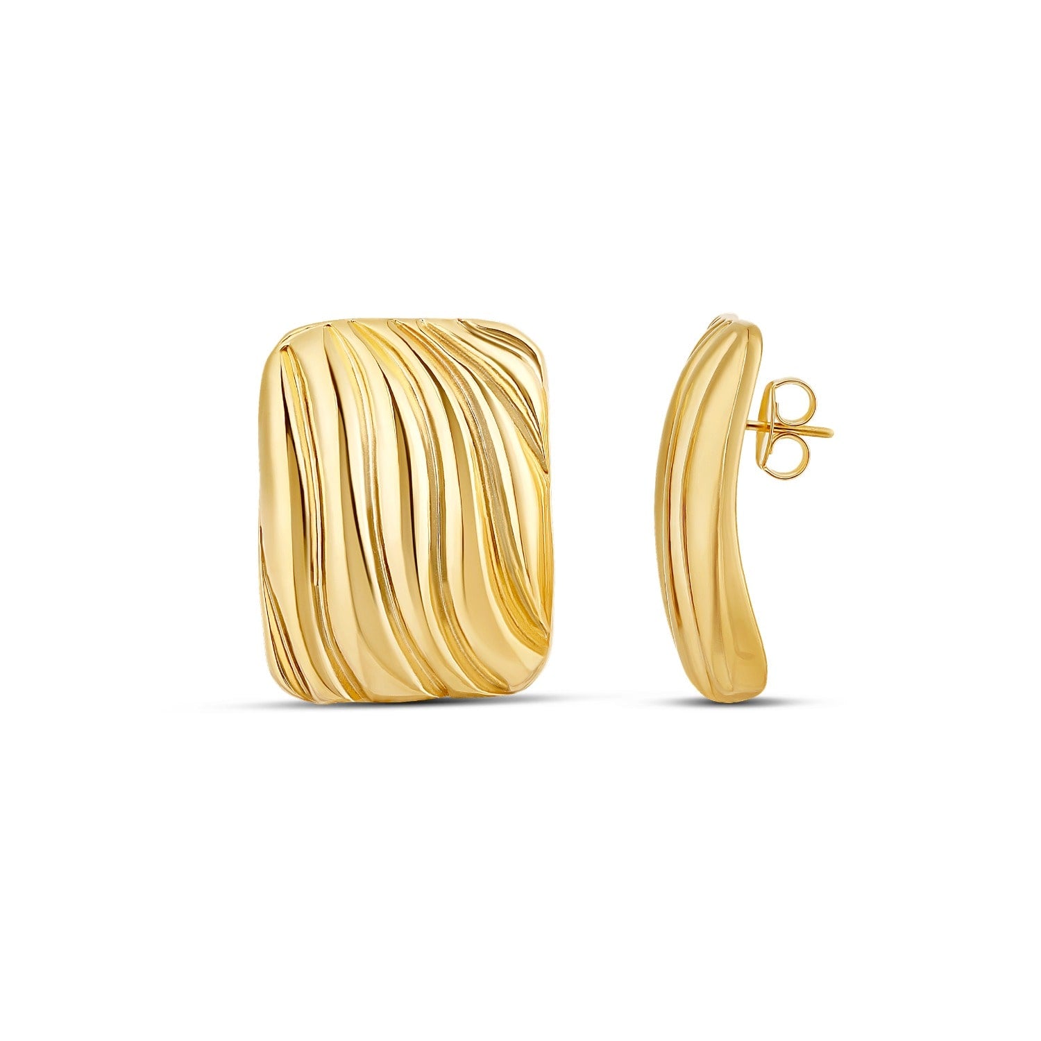 Oversized Textured Square Statement Earrings - Gold