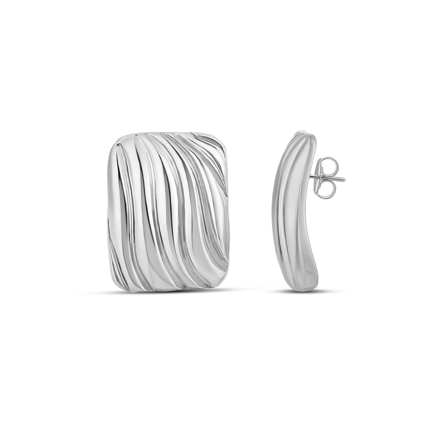 Oversized Textured Square Statement Earrings - Silver