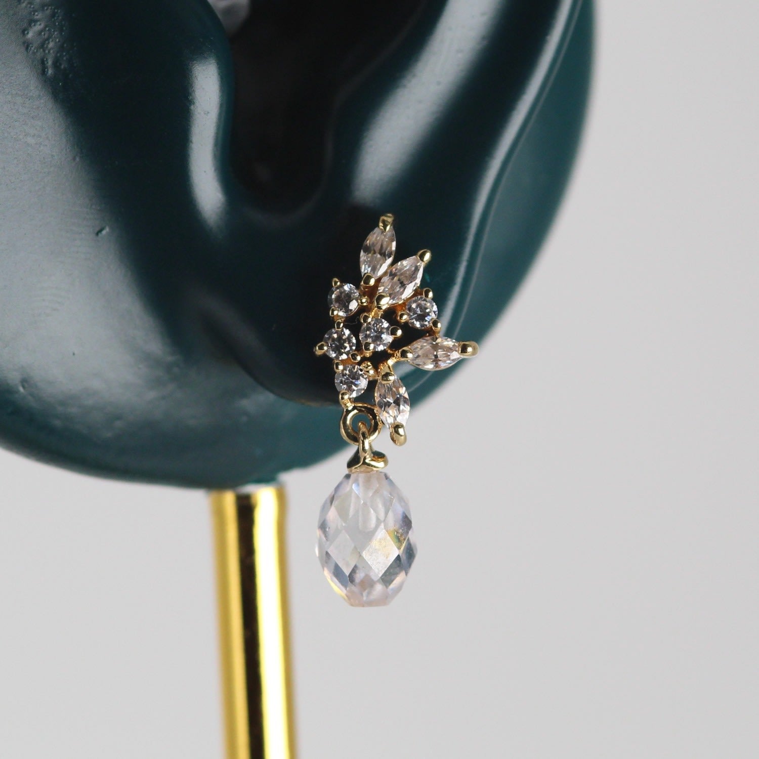 Crystal Bridal Floral Dangle Yellow Gold Earrings
