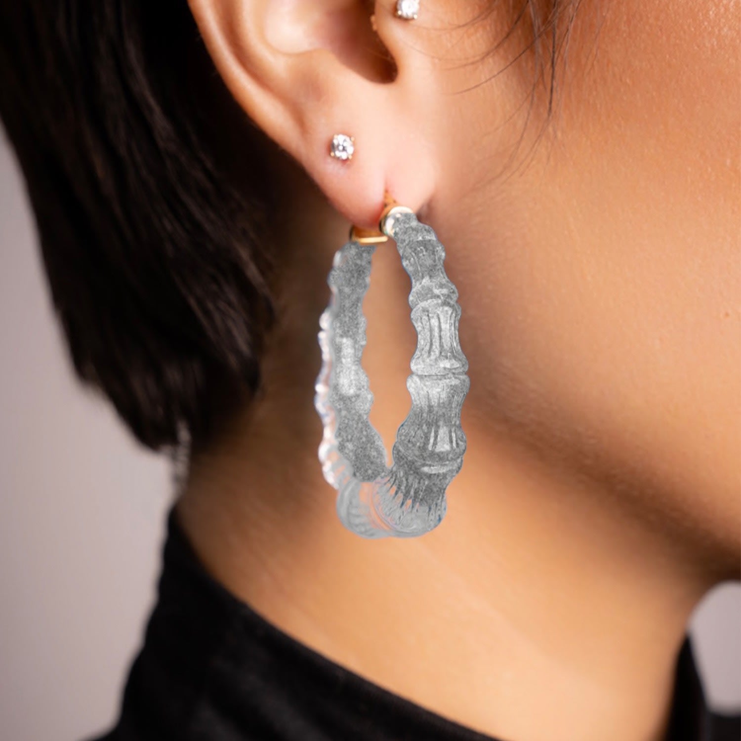 Bamboo Illusion Hoop Earrings In Pixie Silver