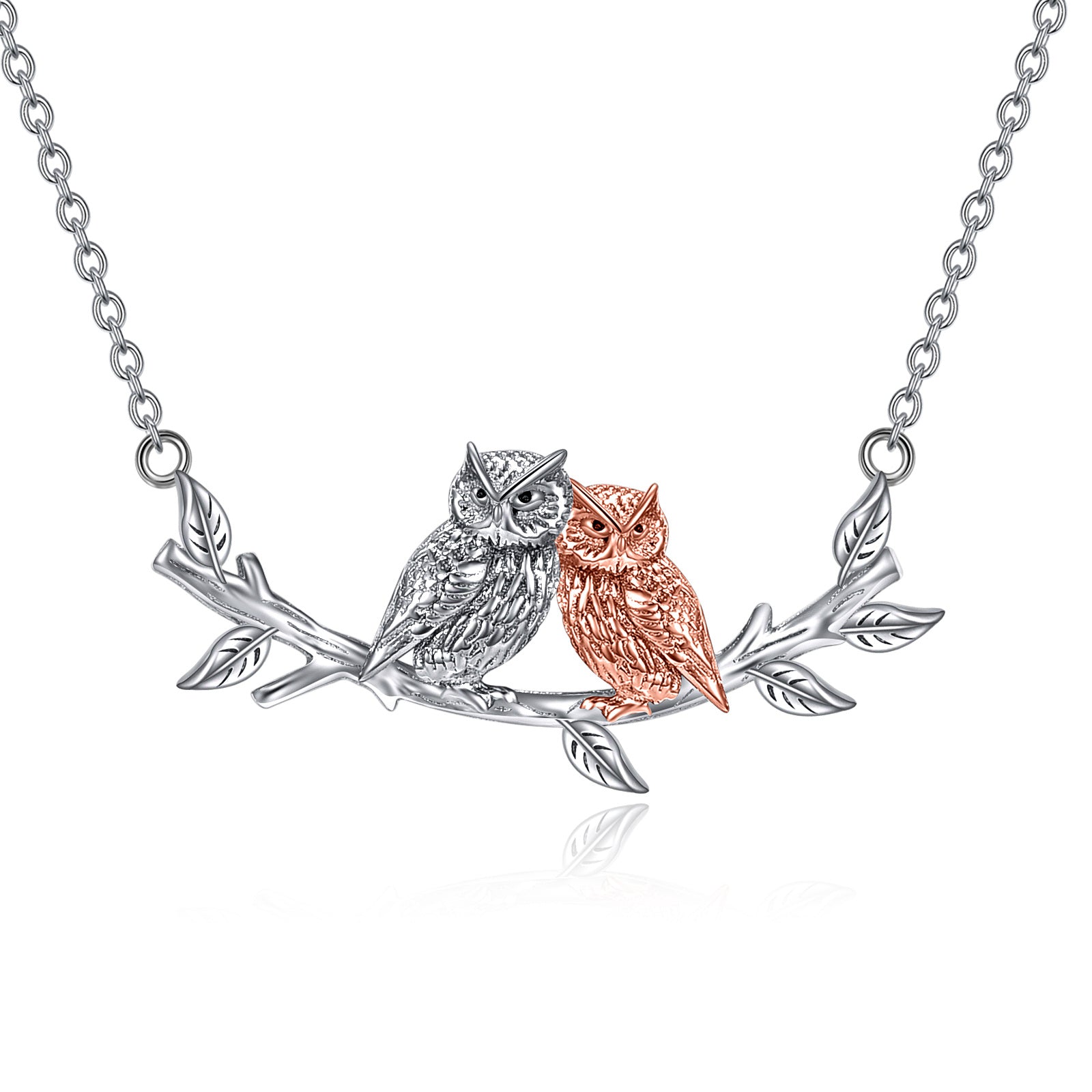 Sterling Silver Two-tone Owl & Ivy Pendant Necklace for Women