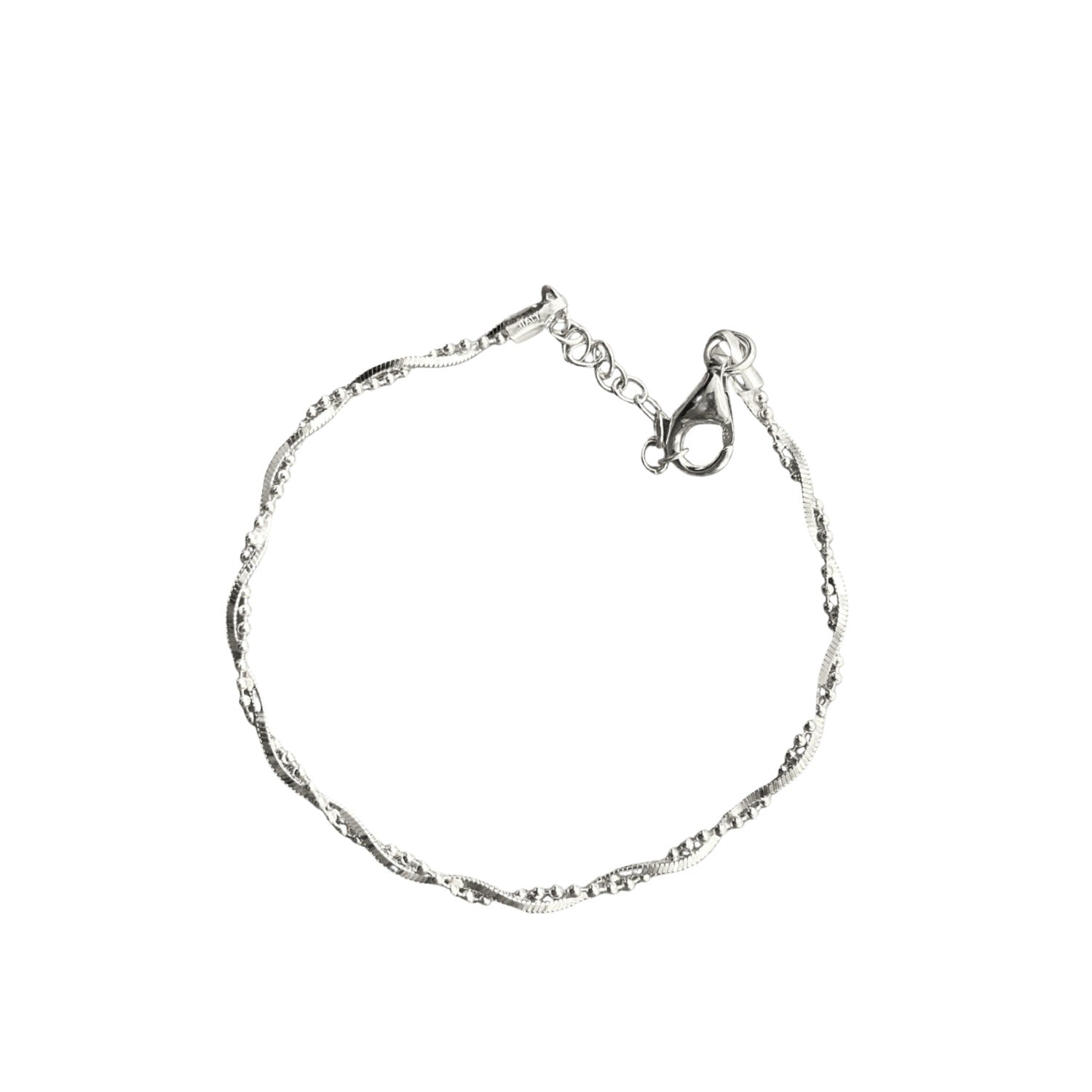 Bead Chain Twisted Sterling Silver Bracelet - Silver
