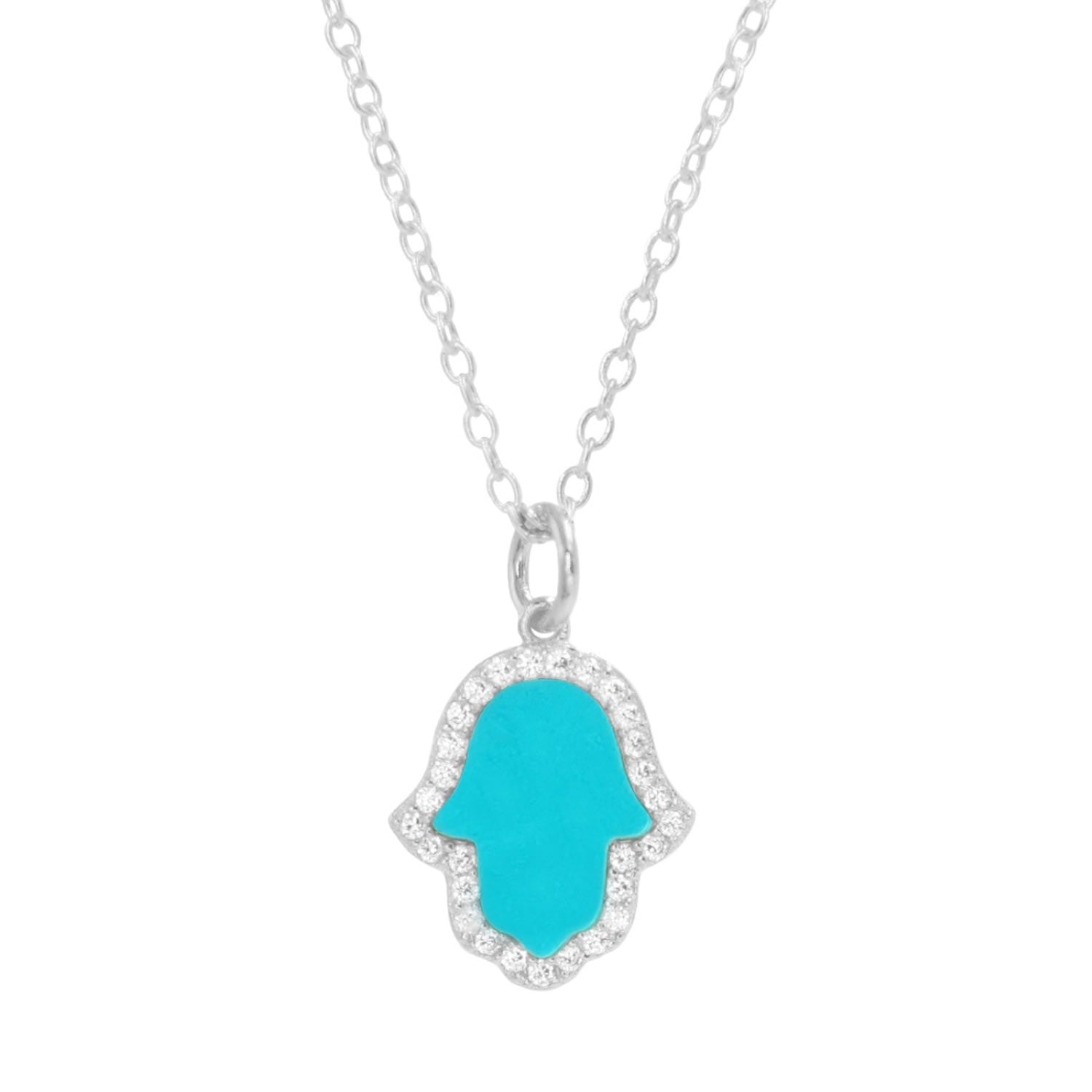 Turquoise Hamsa Hand Necklace In Silver